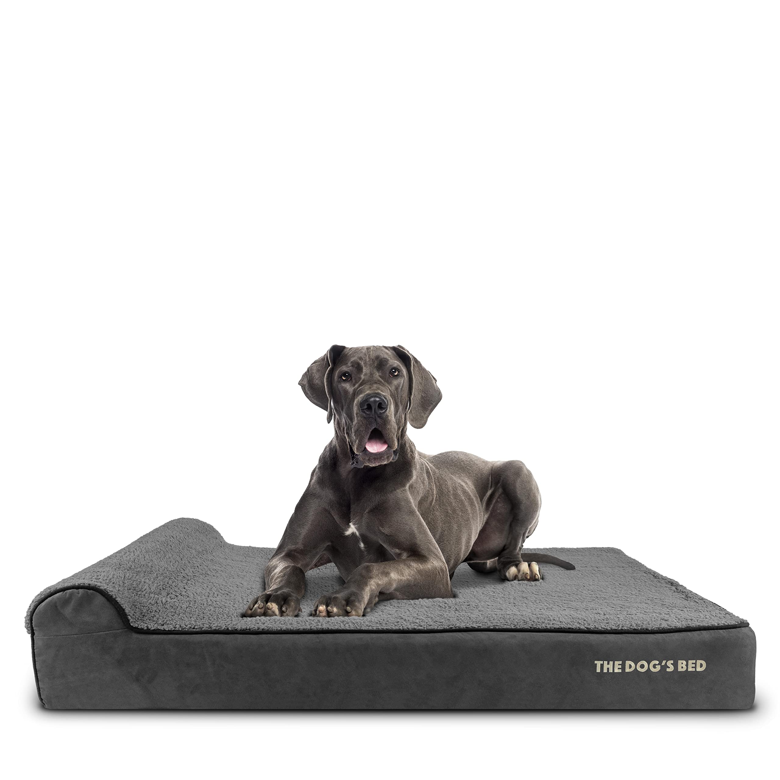 The Dogs Bed Orthopedic Headrest Dog Bed XXL Grey Plush 54x36, Memory Foam, Pain Relief for Arthritis, Hip & Elbow Dysplasia, Po