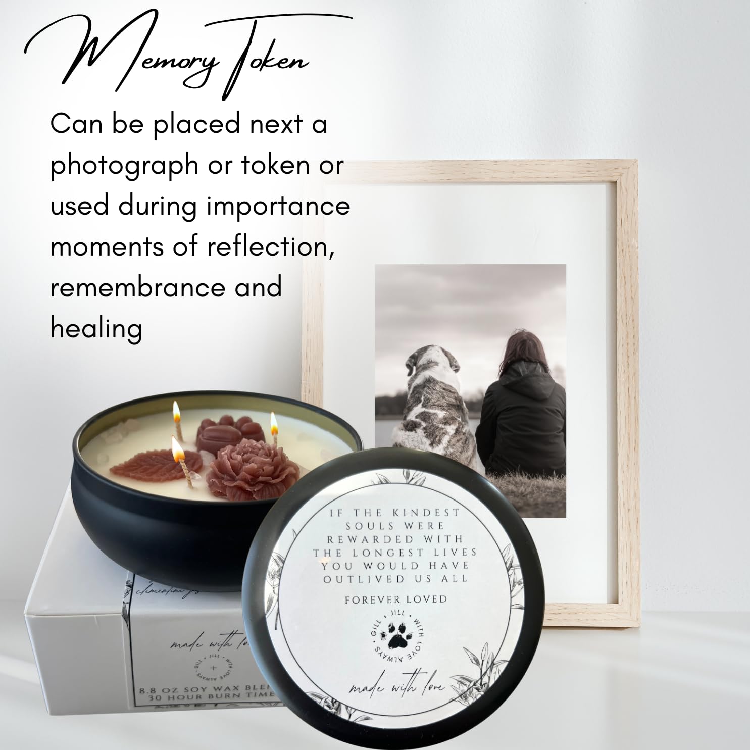 Paw Print Pet Loss Candle - Loss Of Dog Sympathy Gift, Bereavement Gifts For Dogs With Rose Quartz Stones, Clementine, Jasmine,