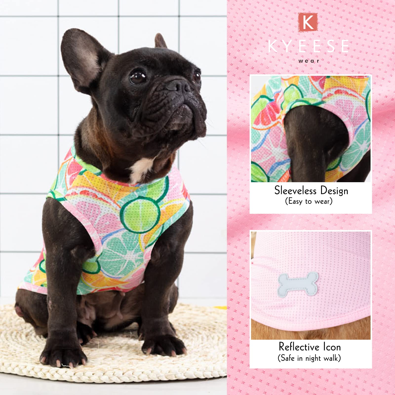 Kyeese 2 Pack Dog Shirts Quick Dry Lightweight Dog T-Shirts With Reflective Label Tank Top Sleeveless Vest Cat Shirts For Summer Lemon Pattern