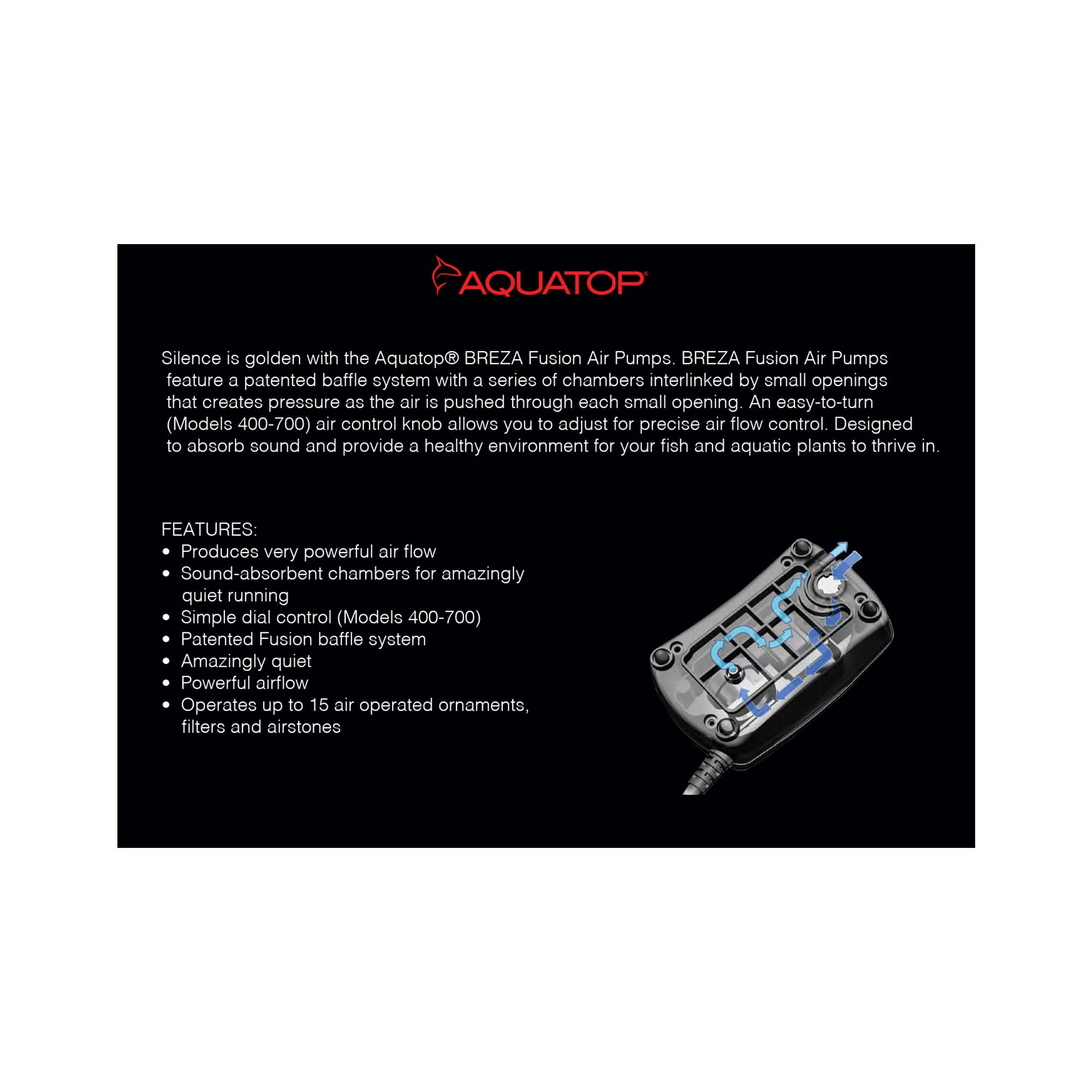 Aquatop Fusion Aquarium Air Pump Single Outlet, Super Quiet, up to 20 Gal Fish Tank, BZF-200