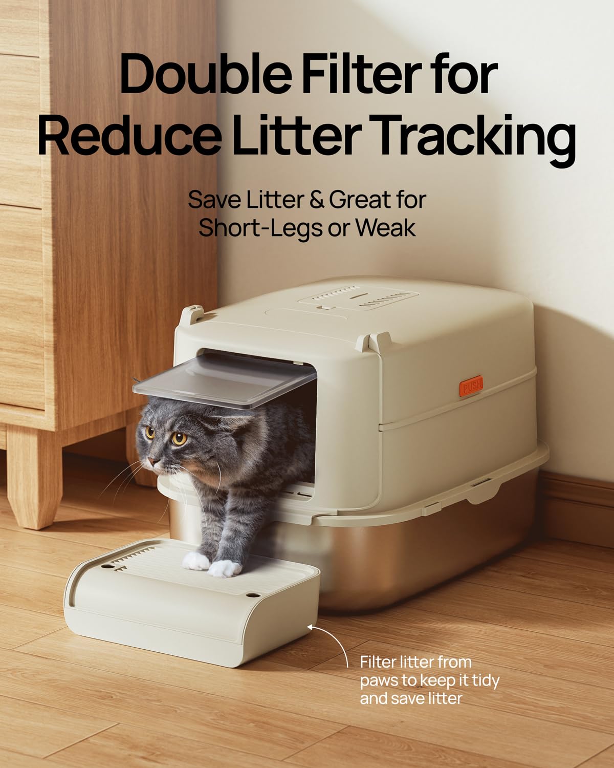 Furkid Stainless Steel Cat Litter Box With Lid, Xl Extra Large Litter Box For Big Cats, Enclosed Metal Kitty Litter Box With Hig