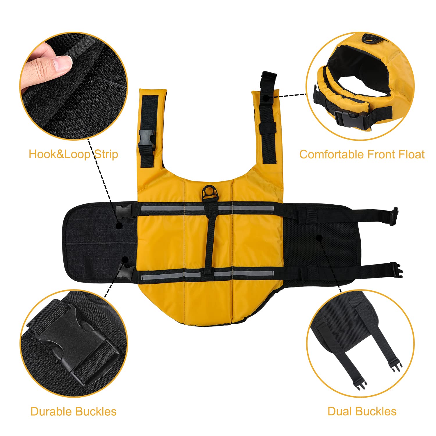 Haocoo Dog Life Jacket Vest Saver Safety Swimsuit Preserver With Reflective Stripes/Adjustable Belt Dogs?Yellow,S