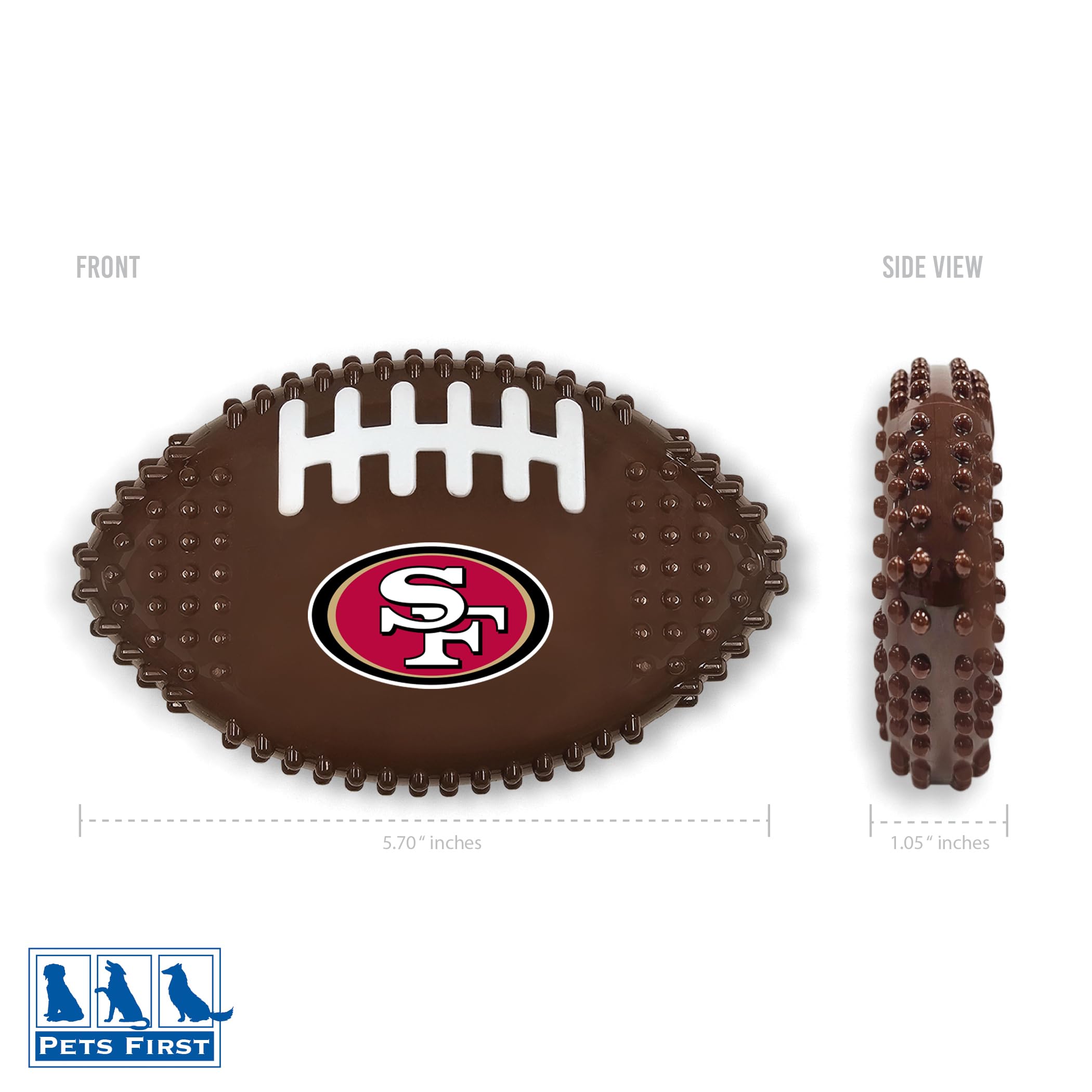 Nfl San Francisco 49Ers Mega-Chew Hard Nylon Bacon-Flavored Dog Bone Football Chew Toy. Indestructible Interactive Toy Tough Dog