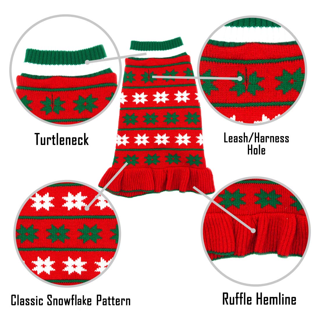 Kyeese Christmas Dog Sweater Dress Turtleneck Dogs Pullover Knit For Medium Dogs With Leash Hole Fall Winter Warm Dog Sweater Cute