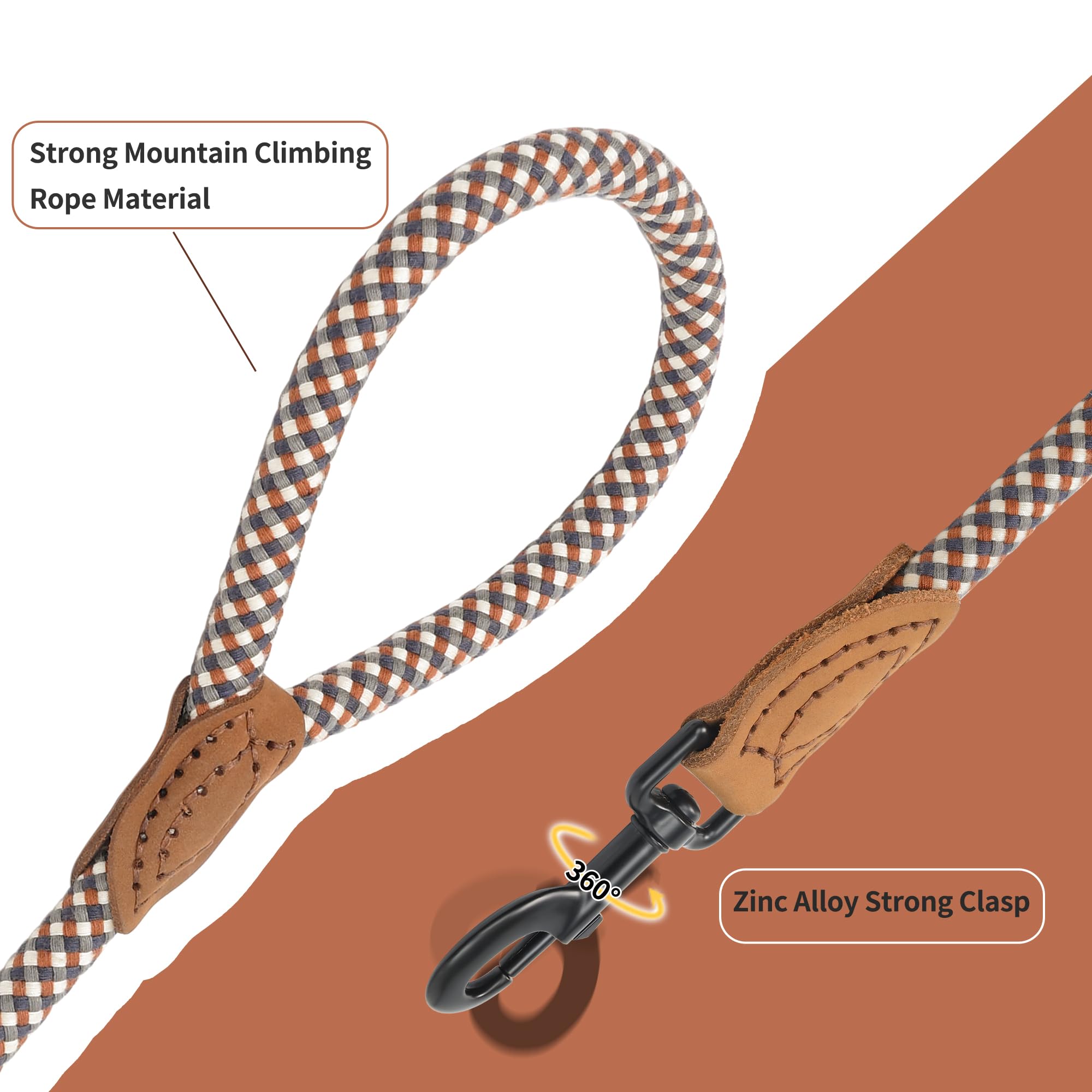 Mile High Life Rope Leash With Genuine Leather Connection, 6 Ft/5 Ft/4 Ft, Heavy Duty Leash For Medium & Large Dogs (Brown, 60 I