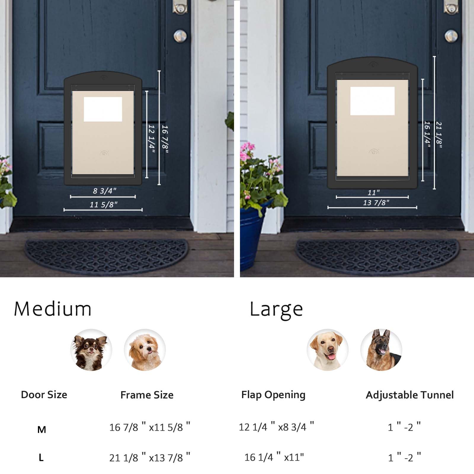 PATAPLUS Dog Door - Medium Plastic Doggy Door with Sliding Lock, Magnetic Flap, Black