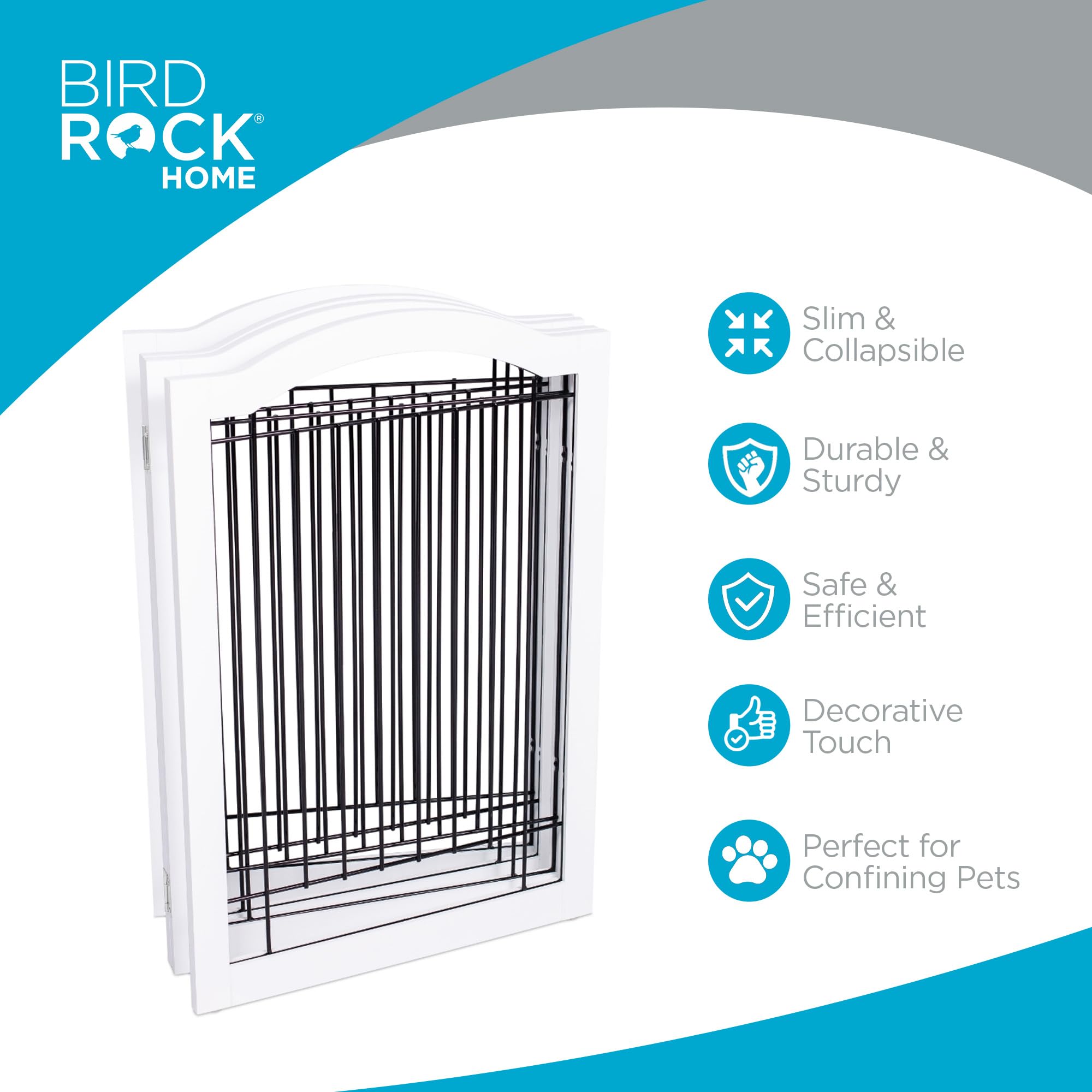 Internet'S Best Arched Top Wire Dog Gate - 4-Panel Free Standing Indoor Folding Pet Barrier, Ideal For Medium, Large Dogs, Puppies, & Cats, For Home, Doorway, Stairs - 30In X 80In, White