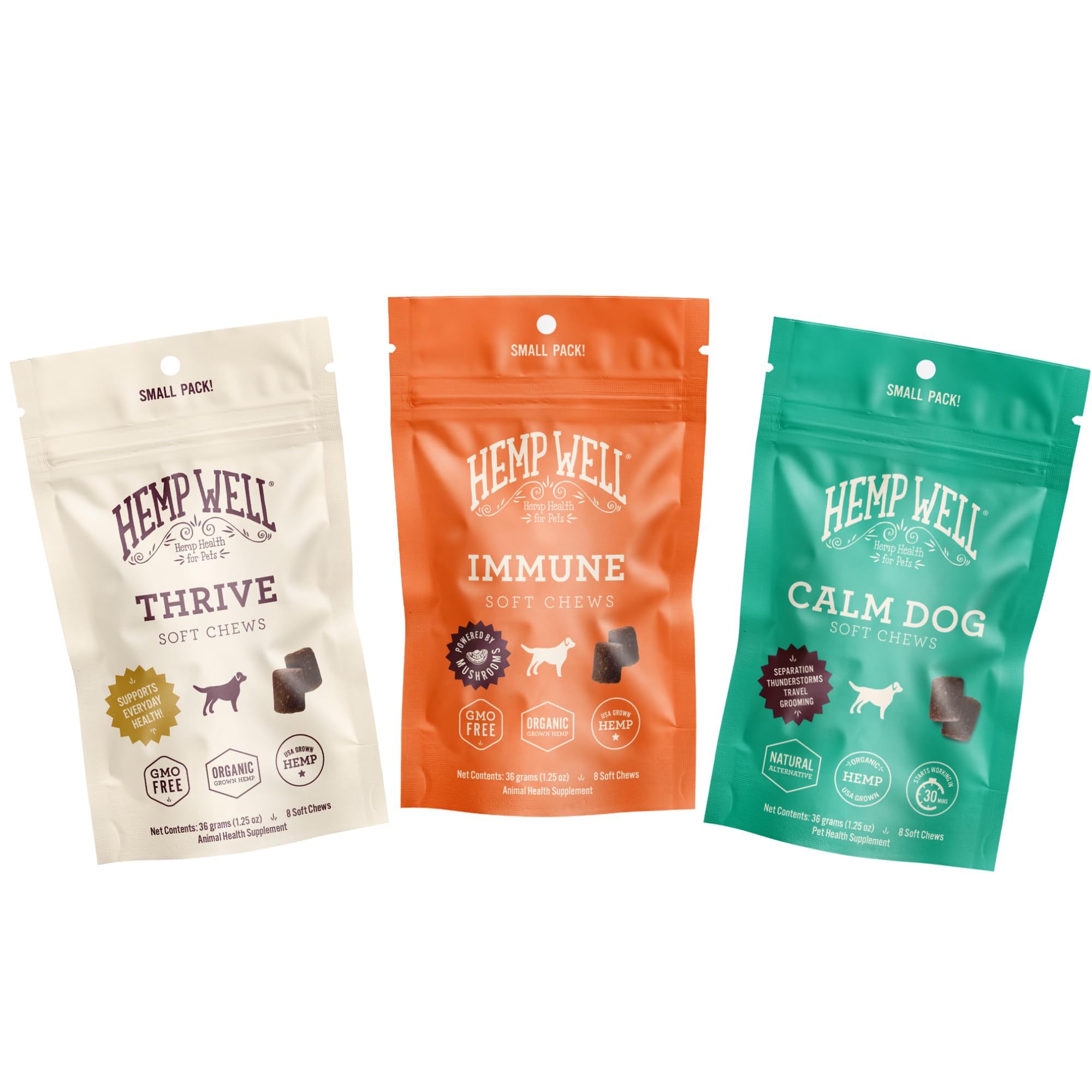 Hemp Well Dog Soft Chew Trial Pack Bundle - Organic Hemp Soft Chews (Calm, Immune, and Thrive!)