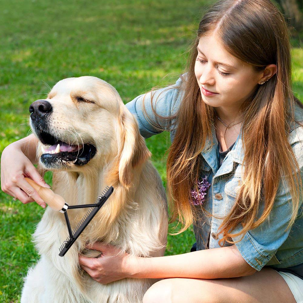 Ordermore Long Tooth Undercoat Dog Rake - Anti-Slip Wood Handle Grooming Tool for Long-Haired Pets, 1 Count