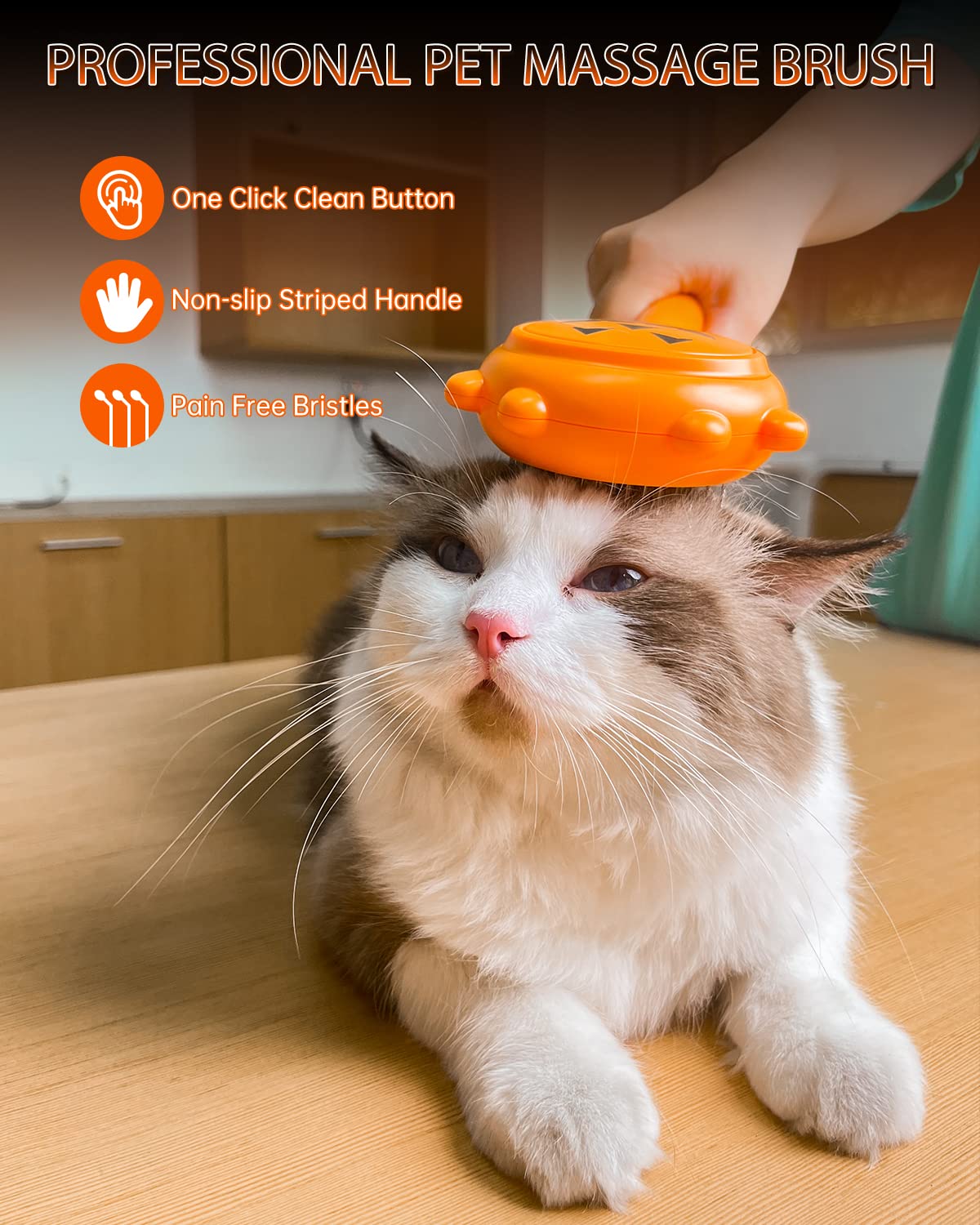 Pumpkin Cat Brush With Release Button, Awpland Pumpkin Shape Dog Self Cleaning Hair Brush, Deep Cleaning Dog Grooming Supplies For Long Or Short Haired Cats Dogs Puppy Rabbits