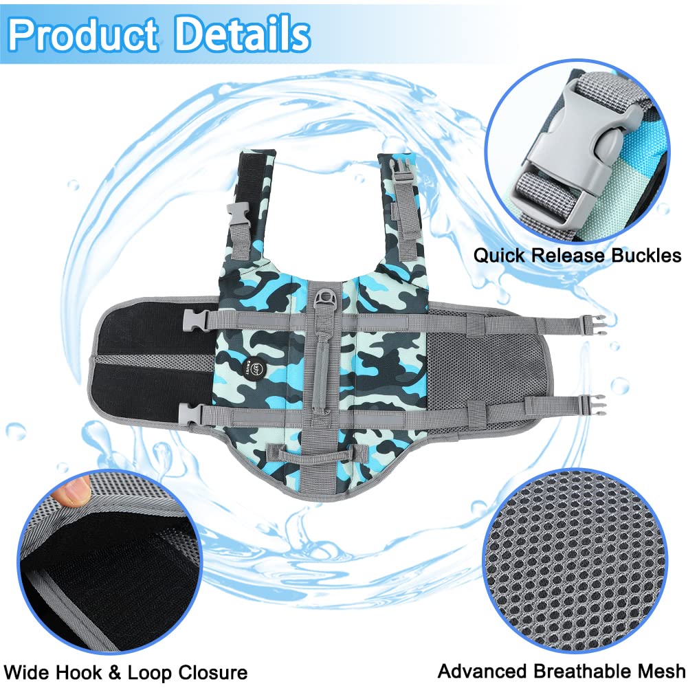 Emust Dog Life Vests, Adjustable Pet Life Jacket With Rescue Handle, Dog Flotation Vest For Small/Medium/Large Dogs, Xs, Newblue