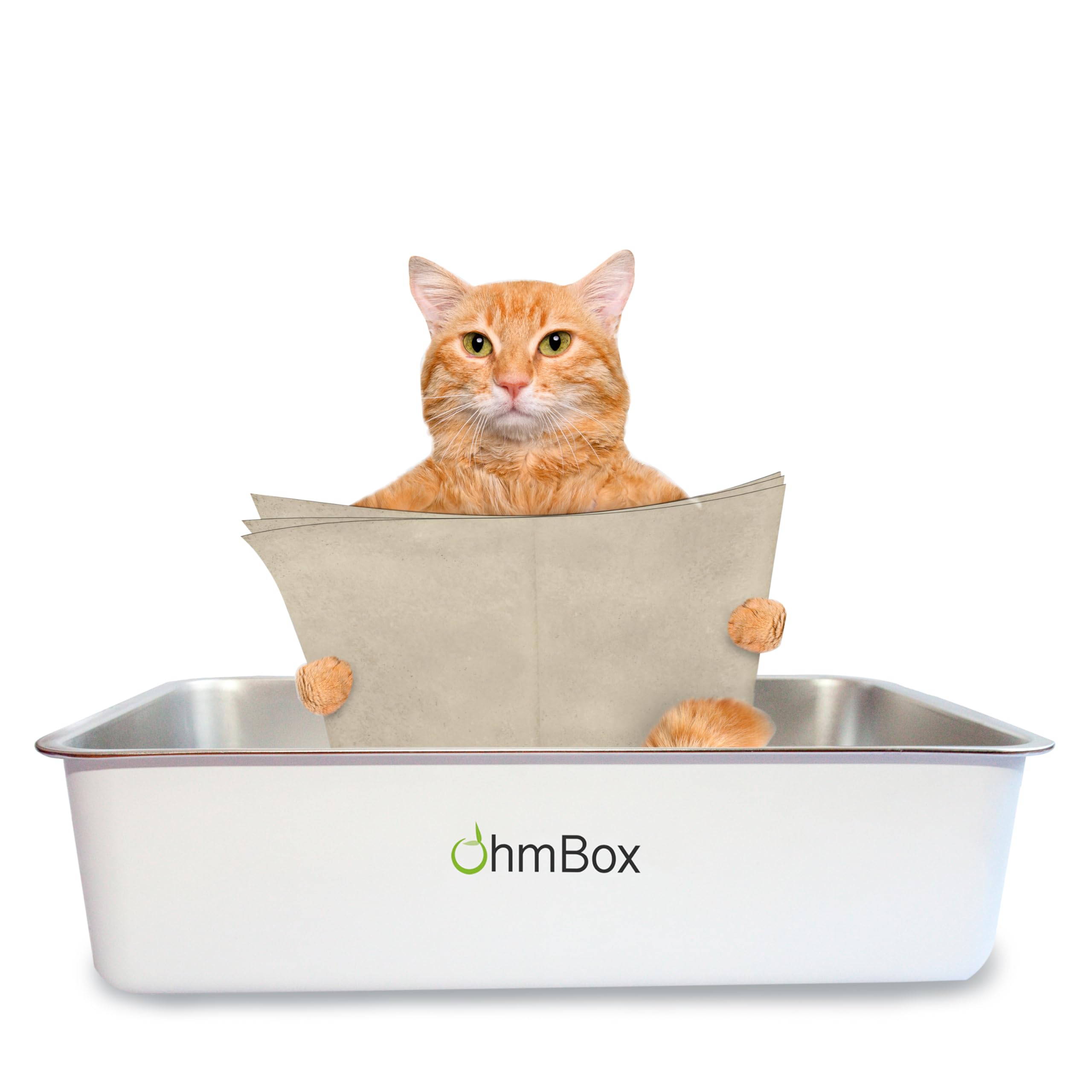 Ohm Pets Xl Cat Litter Box Stainless Steel - Non-Stick Extra Large Stainless Steel, Rust-Proof Metal Kitty Litter Box, Anti-Leak