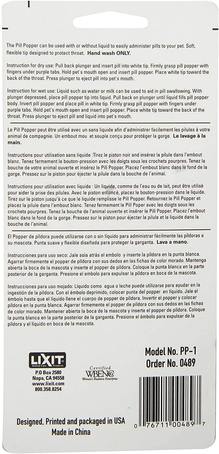 Lixit Safe Soft Tip Pill Administer Tool For Cats, Dogs And Other Pets That Require Medication. (Pack Of 1)