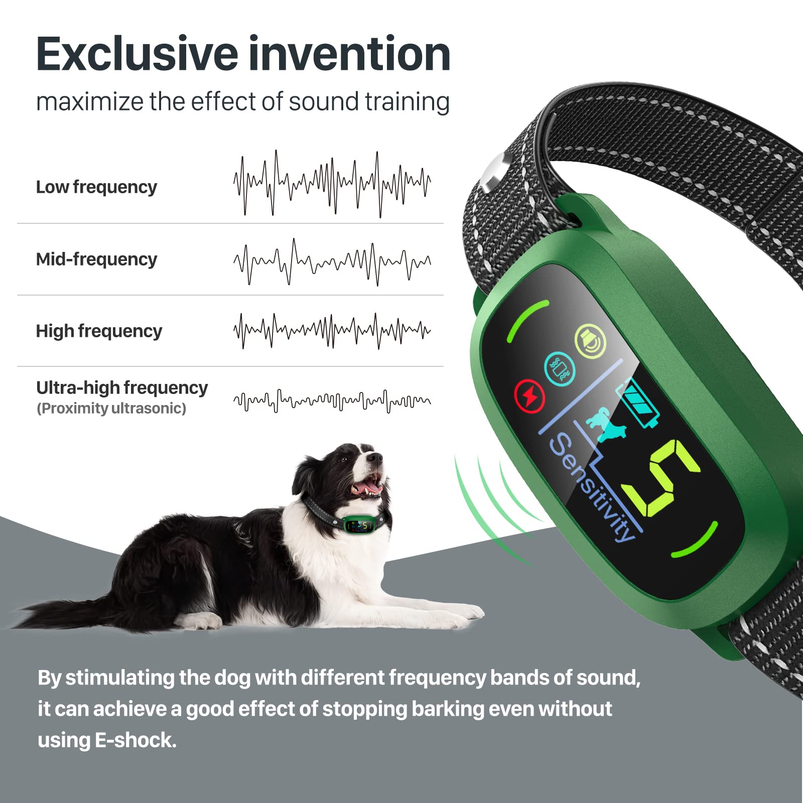 FAFAFROG Bark Collar, Rechargeable Dog Bark Collar with 5 Adjustable Sensitivity and Intensity Beep Vibration Shock, Anti Barkin
