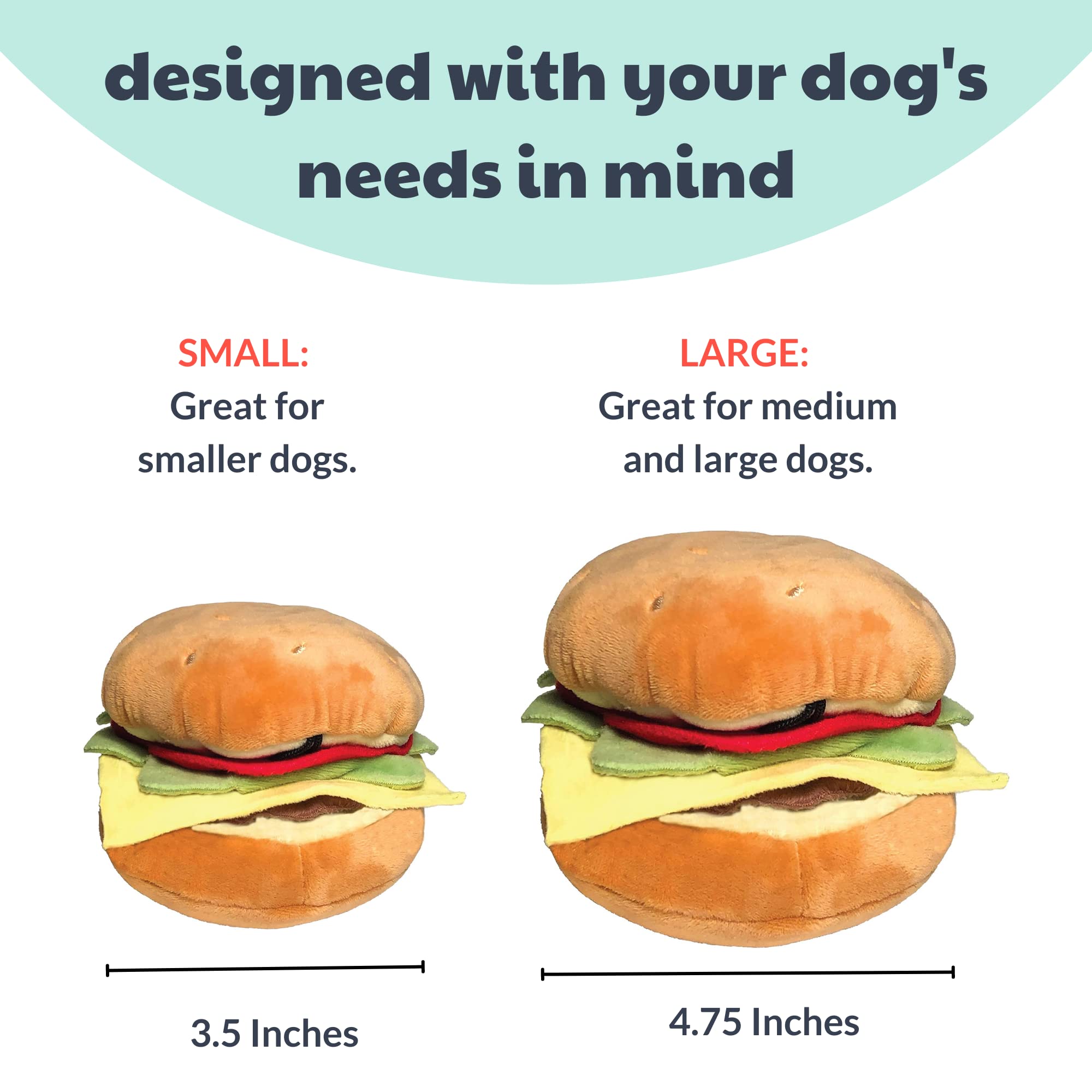 Huxley & Kent for Dogs | Hamburger (Small) | 4th of July Power Plush Dog Toy with Squeaker | Funny Dog Toy | Cute Dog Toy | H&K