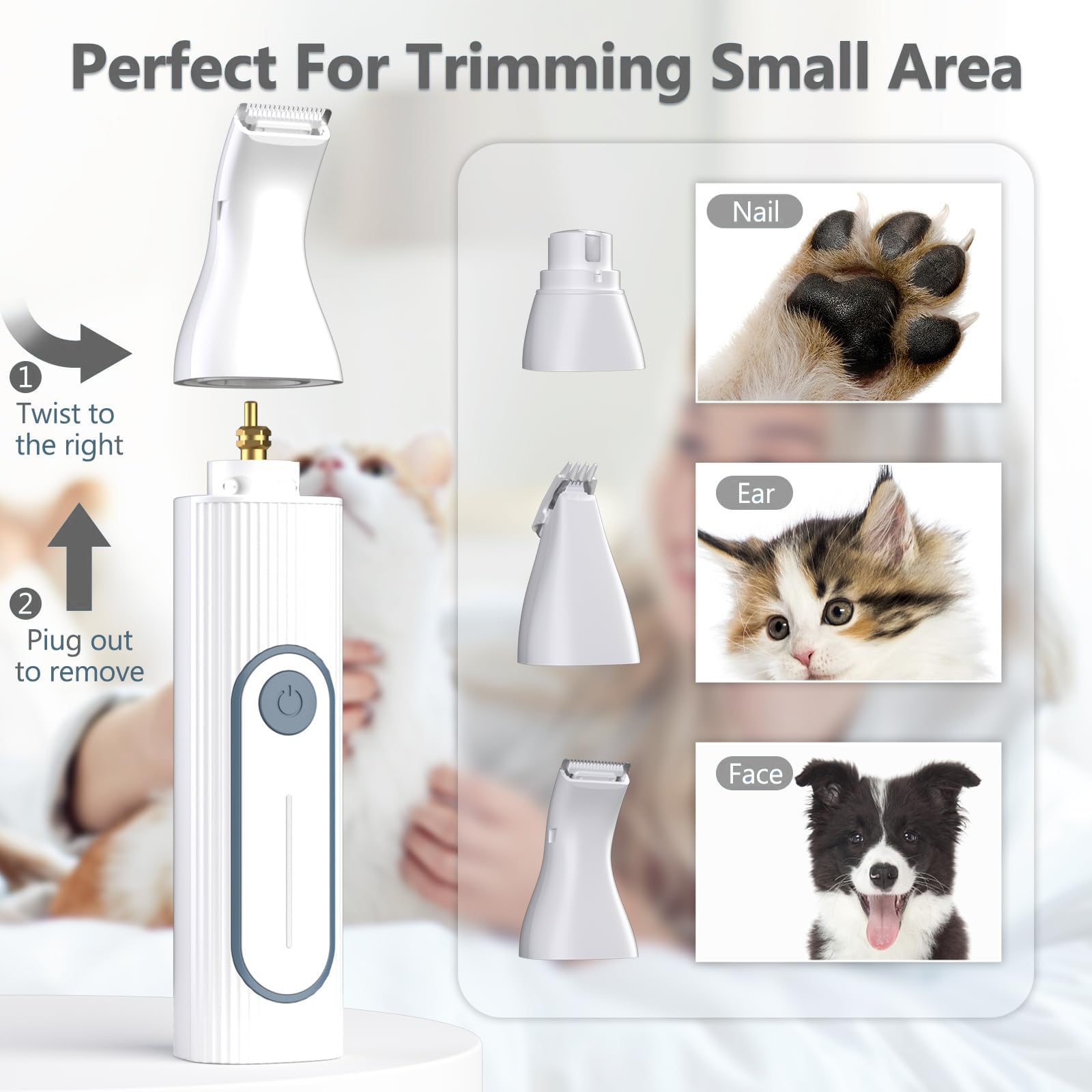 Gooad Dog Clippers Grooming Kit Hair Clipper -4 in 1Low Noise -Rechargeable-Cordless Quiet Paw Trimmer Nail Grinder, Trimmer Gro