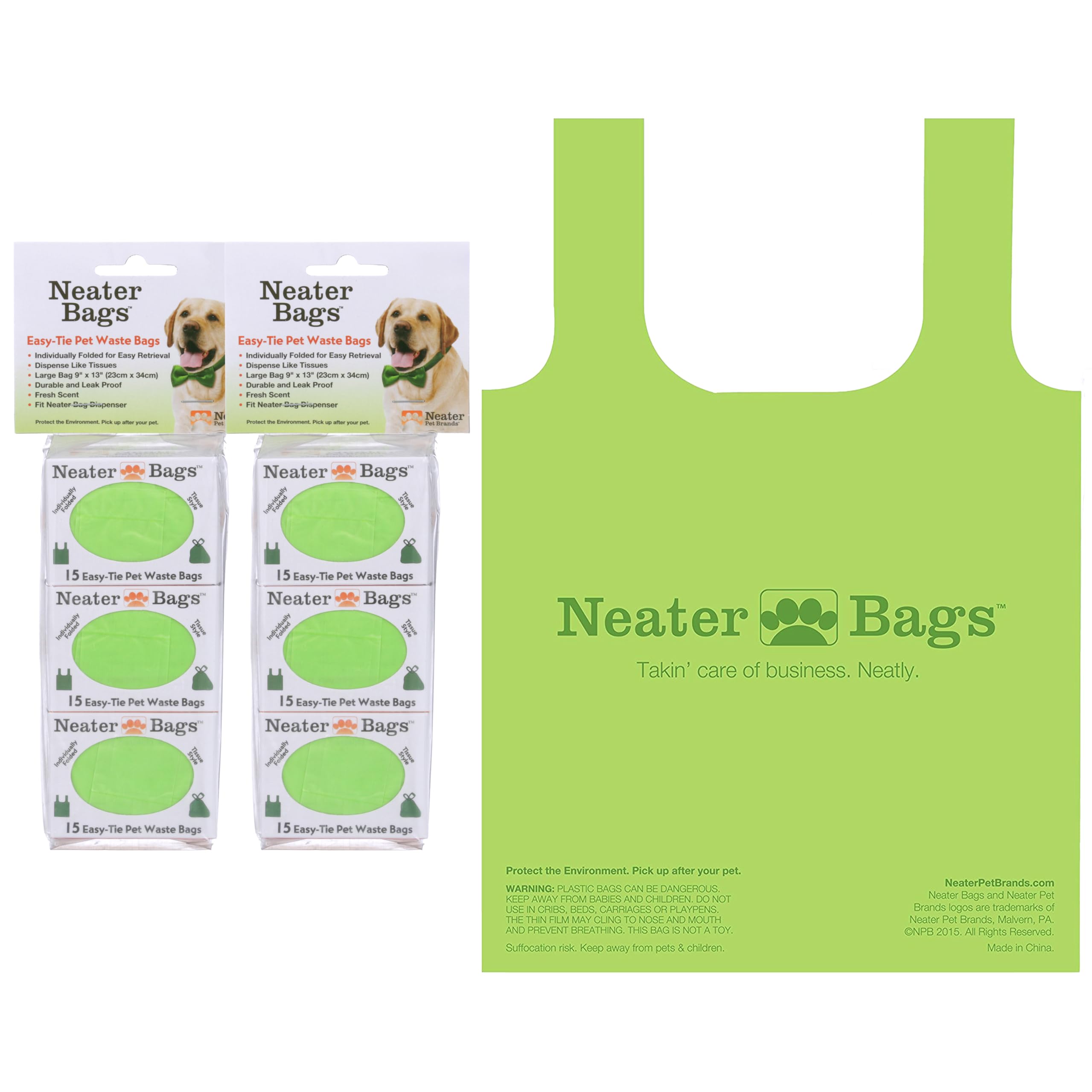 Neater Pet Brands Neater Bags Dog Waste Bag, No Rolls To Fuss With - Dog Poop Bags Dispense One At A Time, Doggie Poop Bag With 