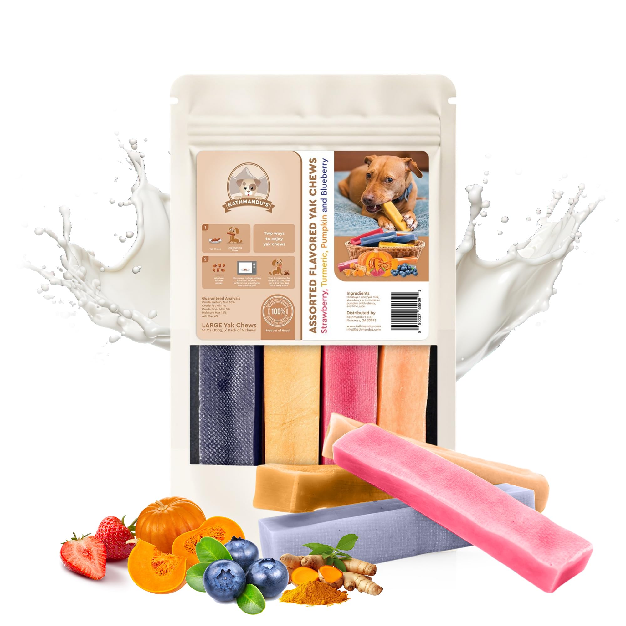 KATHMANDUS 100% Natural Flavored Yak Chews - Keep Dogs Busy & Happy with Our Lactose & Rawhide Free Himalayan Dog Chews - Long 