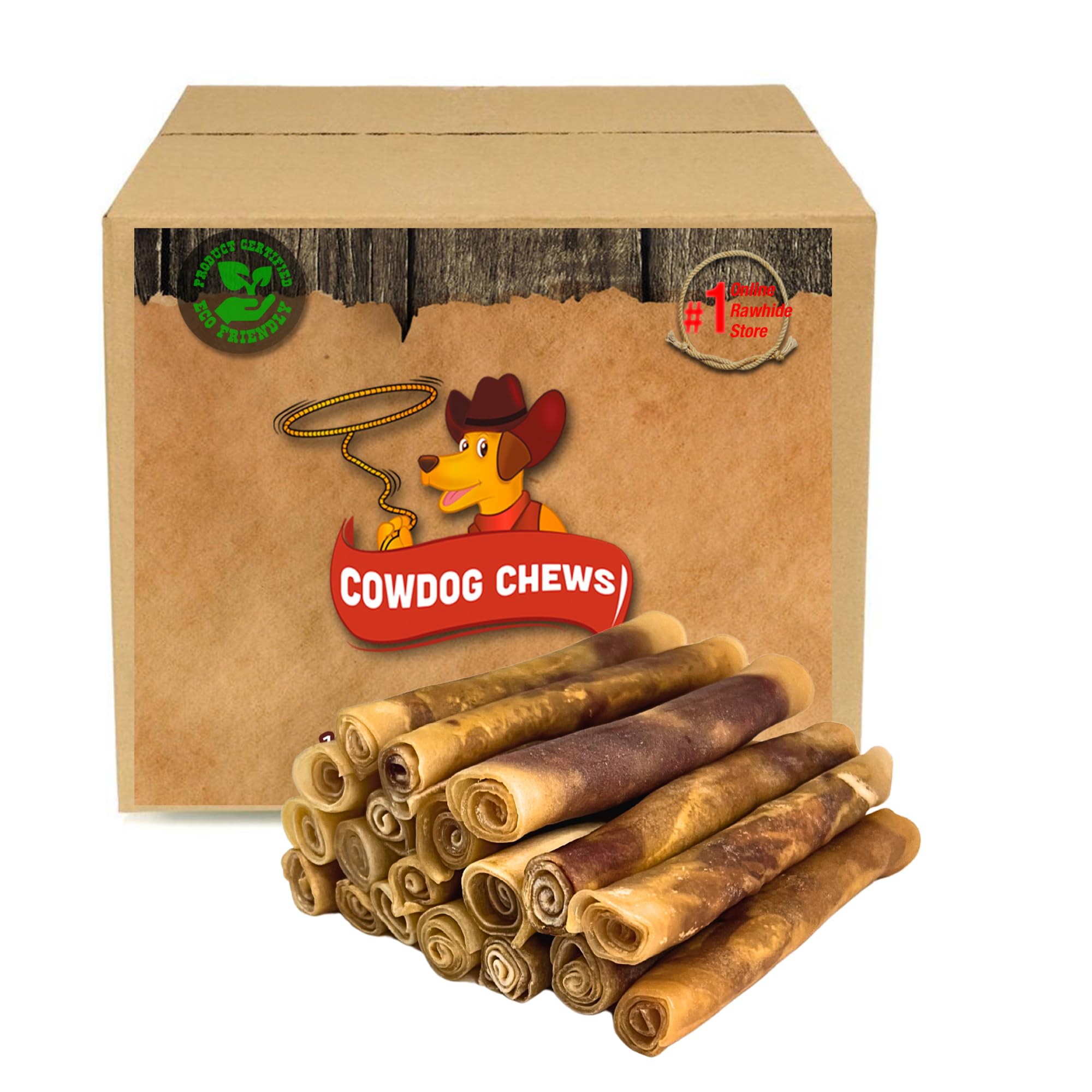 Cowdog Chews Rawhide Gourmet Meaty Rolls 7-8 (20 Count) - Premium Dog Treats with Savory Beef Filling, Long-Lasting Chew for Agg