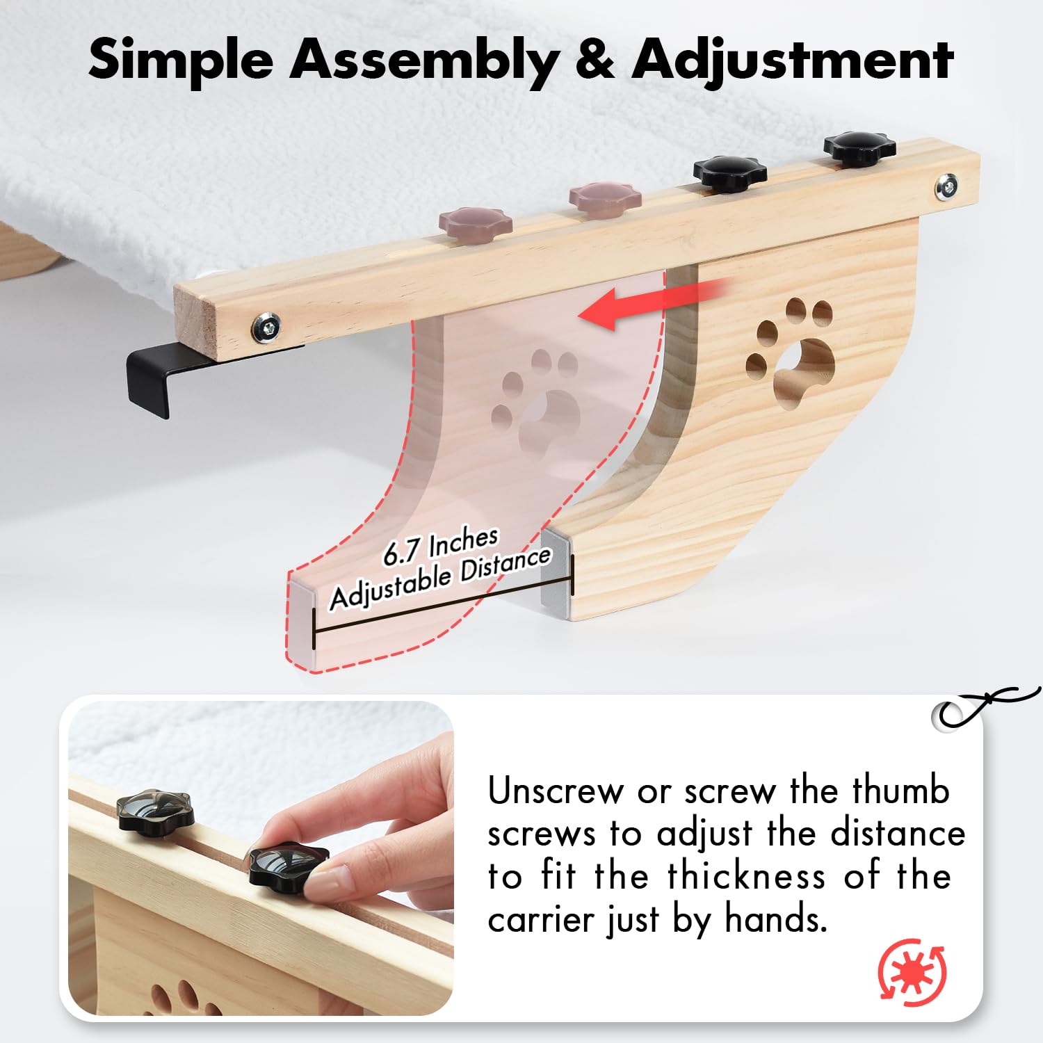 Amosijoy Cat Sill Window Perch Sturdy Cat Hammock Window Seat With Wood & Metal Frame For Large Cats, Easy To Adjust Cat Bed For Windowsill, Bedside, Drawer And Cabinet (24.4''-White Plush)