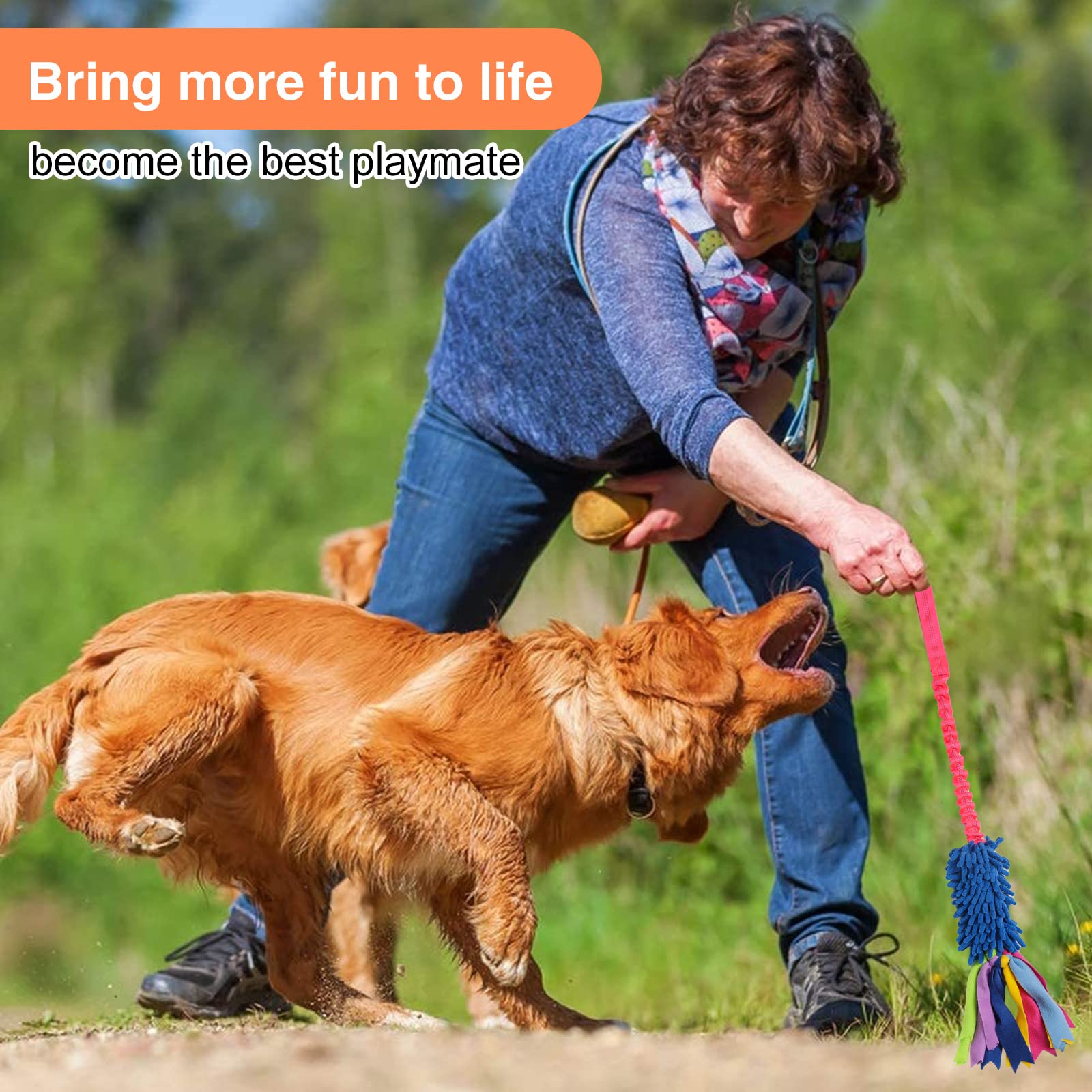 wodoca Dog Tug Toy - Durable Chenille Rope with Squeak - Ideal for Aggressive Chewers, Large Size - Blue Chenille & Red Webbing