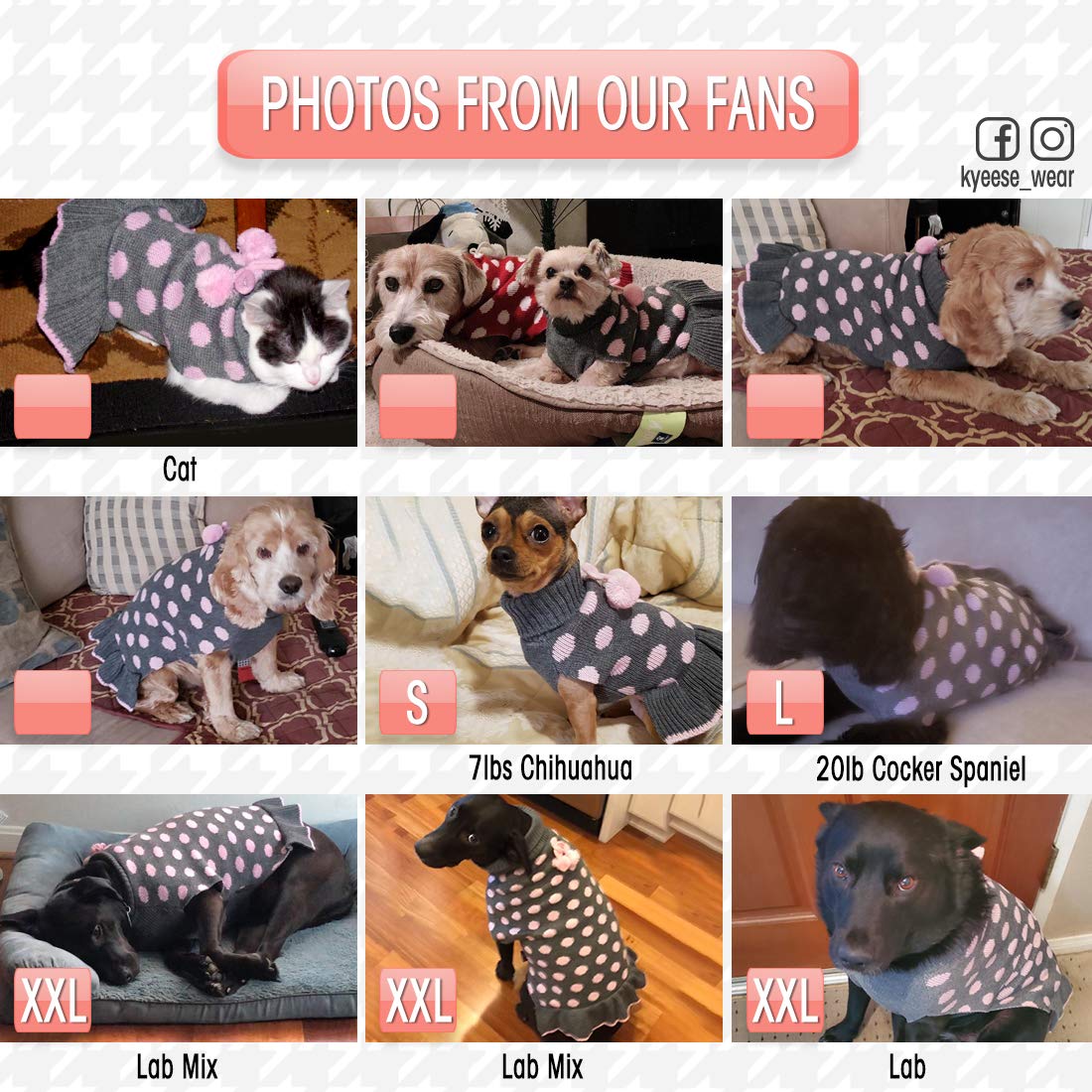 Kyeese Dog Sweaters With Leash Hole Small Turtleneck Dog Sweater Dress For Girl Polka Dot Knit Warm Pet Clothes With Pom Pom Bal
