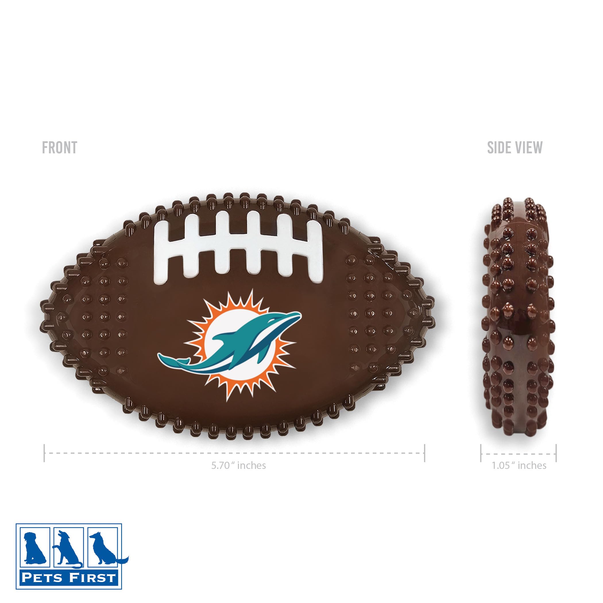 Nfl Miami Dolphins Mega- Chew Hard Nylon Bacon-Flavored Dog Bone Football Chew Toy Interactive Tasty Fun Dog Chewy Toys Indestru