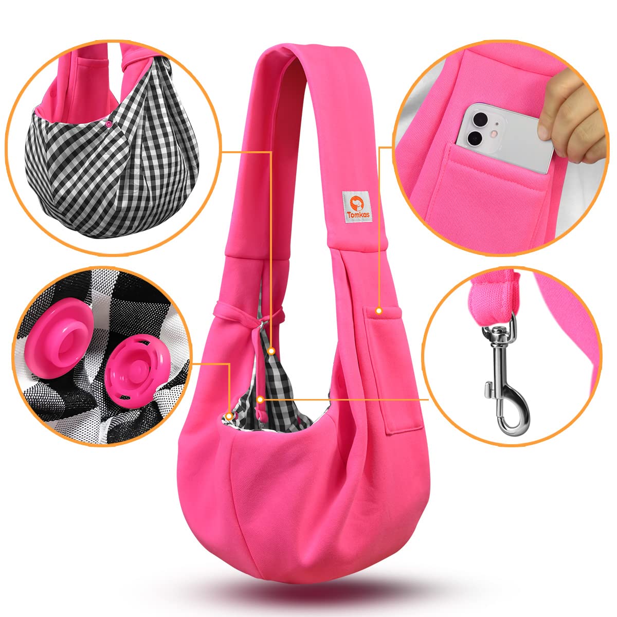 Tomkas Small Dog Sling Carrier - Classic Pocket & Classic Strap - for 3-10 lbs Pets(Rosered)