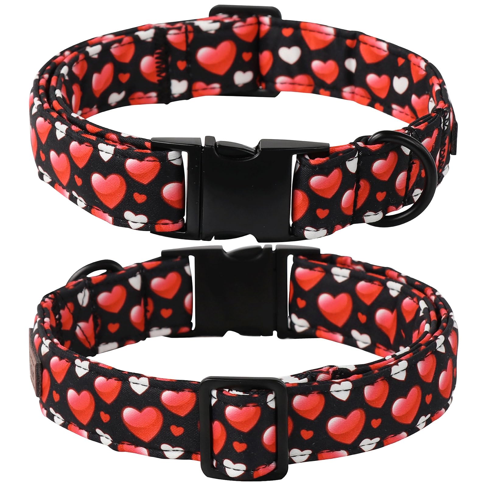 Lionet Paws Valentine'S White Dog Collar, Cute Heart Black Dog Collar For Small Dogs, Adjustable Cotton Love Pet Puppy Collars F