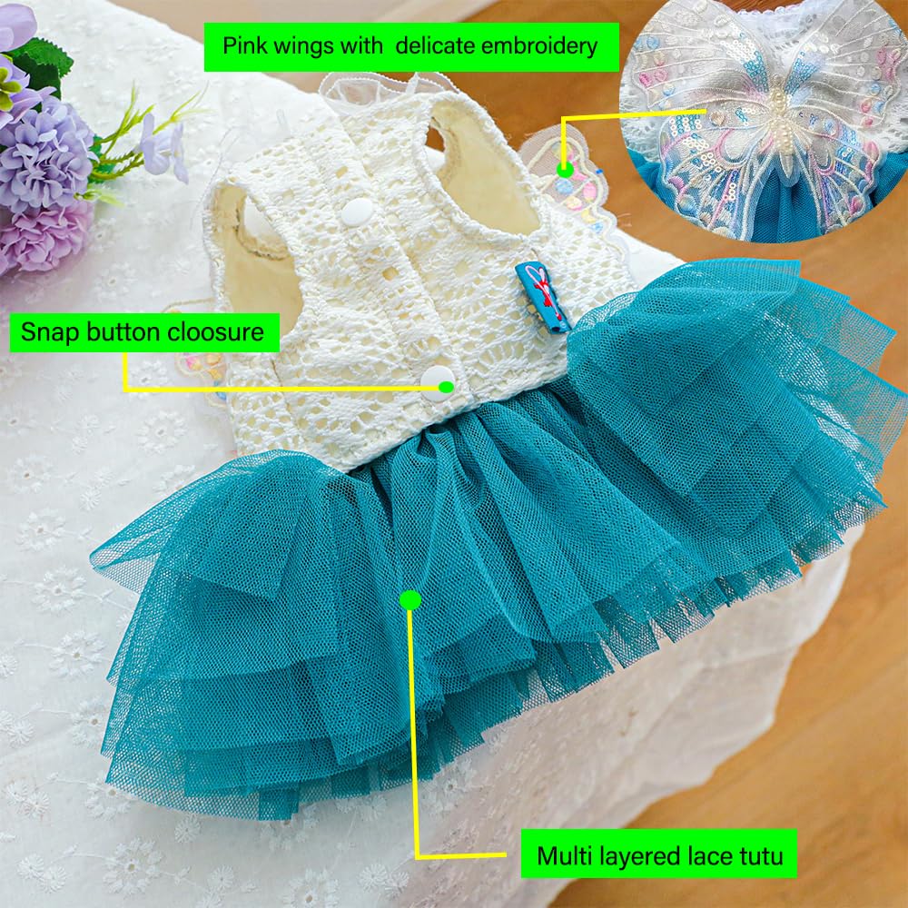 Aniac Butterfly Dog Dress With Blue Tutu Funny Dog Clothes With Wing Girl Puppy Dress For Small Dogs Pet Butterfly Costume Holid
