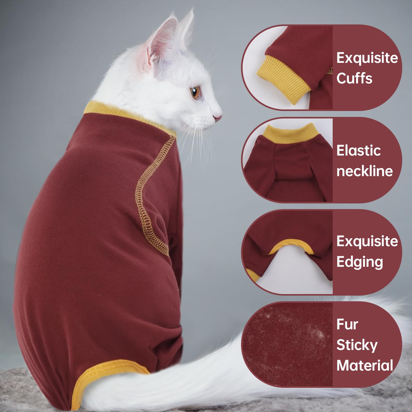 Qbleev Sticky Hair Cat Clothes, Prevent Fur Shedding Shirts For Cats Only, Kitten Pajamas Costumes Outfits For Daily Wear Partie