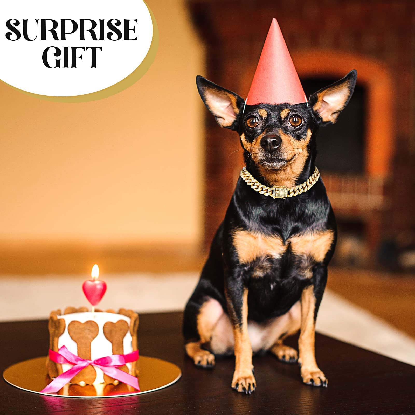 Dog Chain Diamond Collar Walking Metal Chain Collar With Design Secure Buckle, Pet Collar Jewelry Accessories For Small Medium Large Dogs Cats (Gold, 12 Inch)