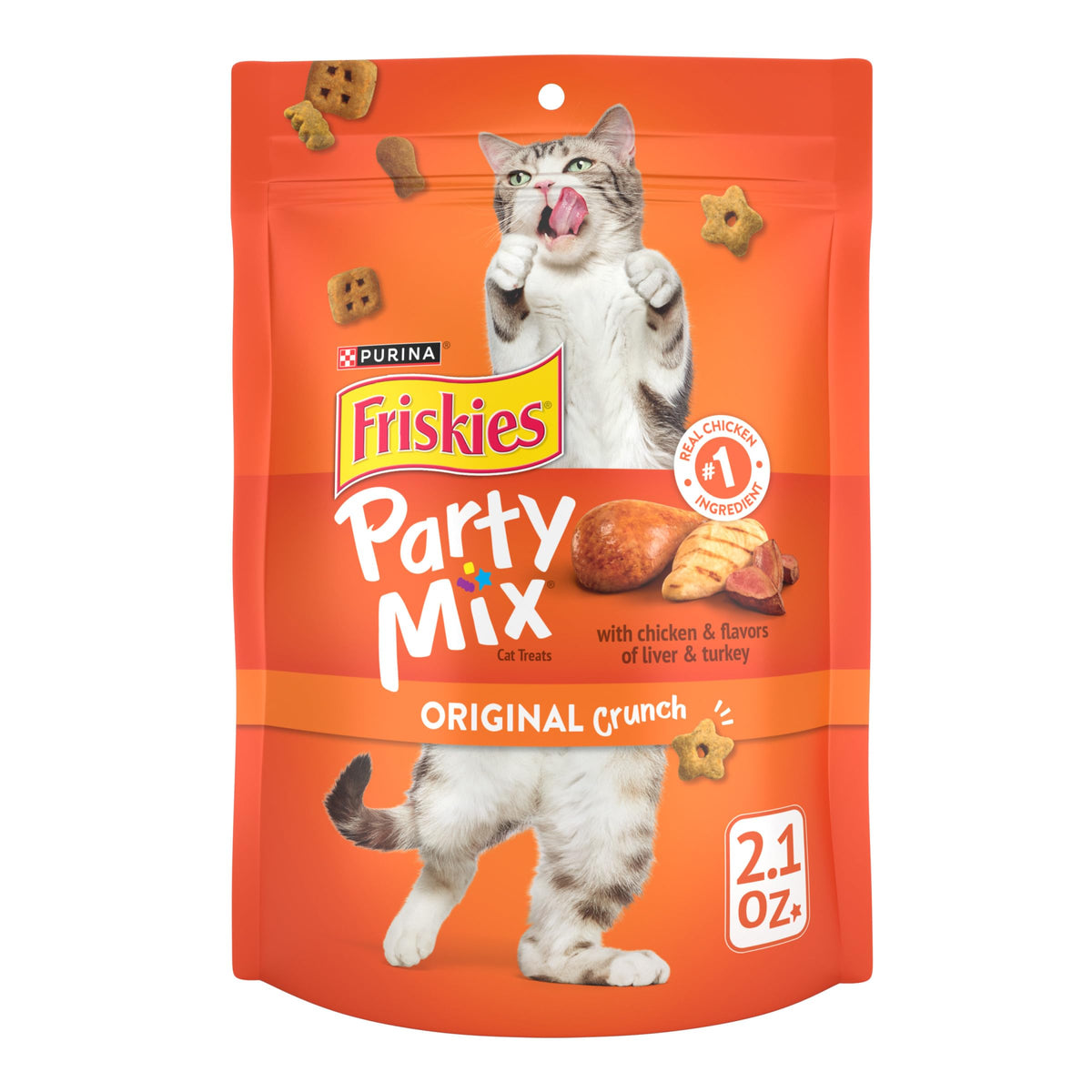 Friskies Made In Usa Facilities Cat Treats, Party Mix Original Crunch - (10) 2.1 Oz. Pouches