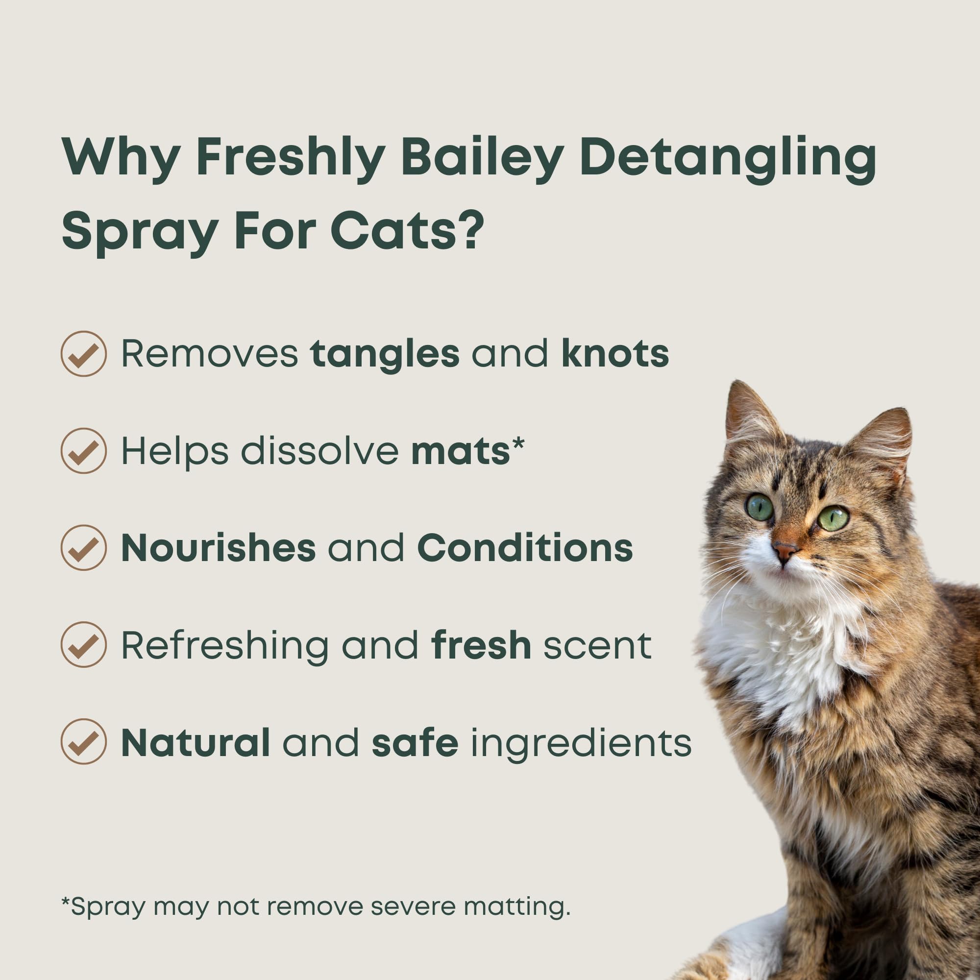 Freshly Bailey Cat Detangler Spray - Pet Detangling Spray For Cats - Natural Detangler & Leave In Conditioner Spray For Your Cat