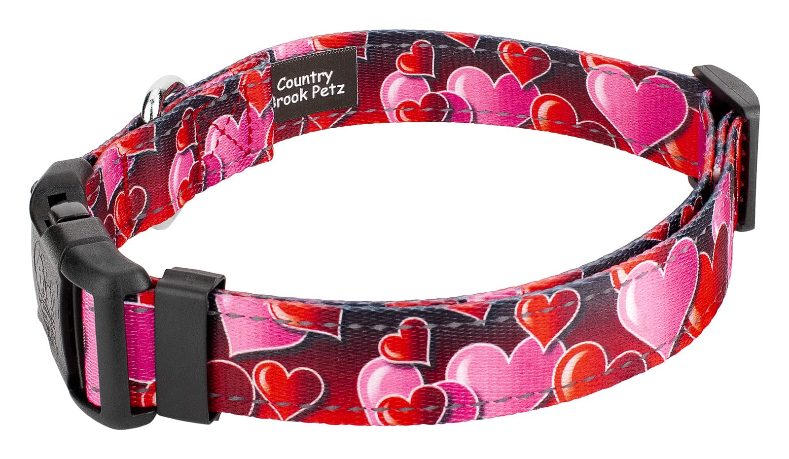 Country Brook Petz - Deluxe Romantic Hearts Reflective Dog Collar Collection Featuring Night Safe Designs (1 Inch, Large)