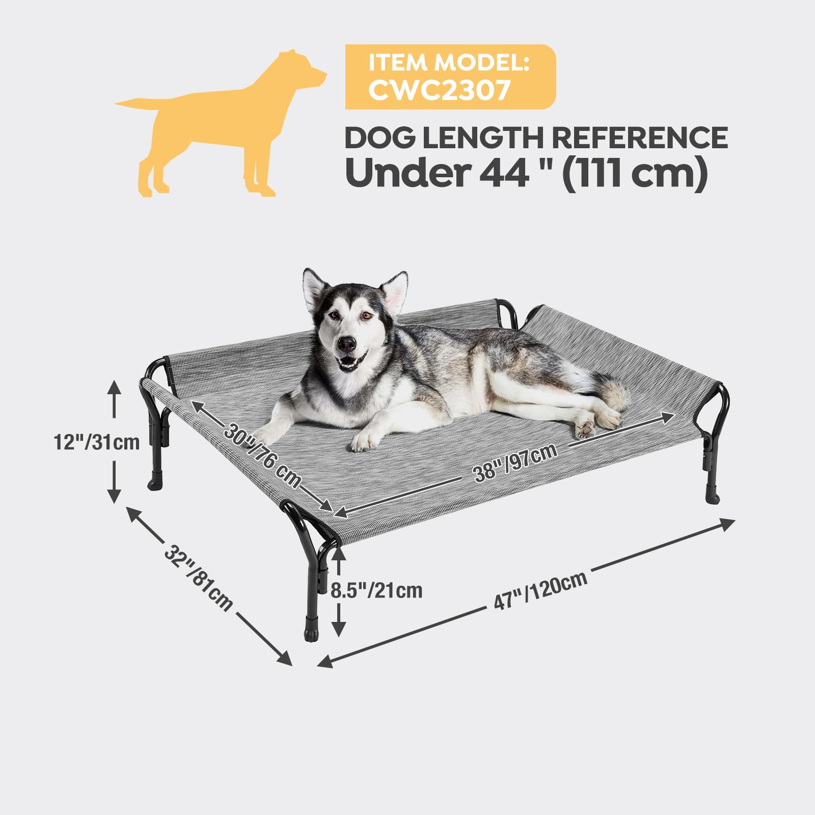 Veehoo Cooling Elevated Dog Bed, Dog Cots For Large Dogs, Raised Dog Bed With Guardrail & Slope Headrest, Durable & Breathable T