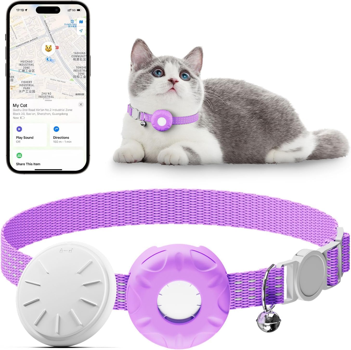 Pet Tracker for Cats,GPS Cat Tracker,Smart Pet Location Tracker with Collar and Holder,Waterproof Cat GPS Tracker Tracking Devic