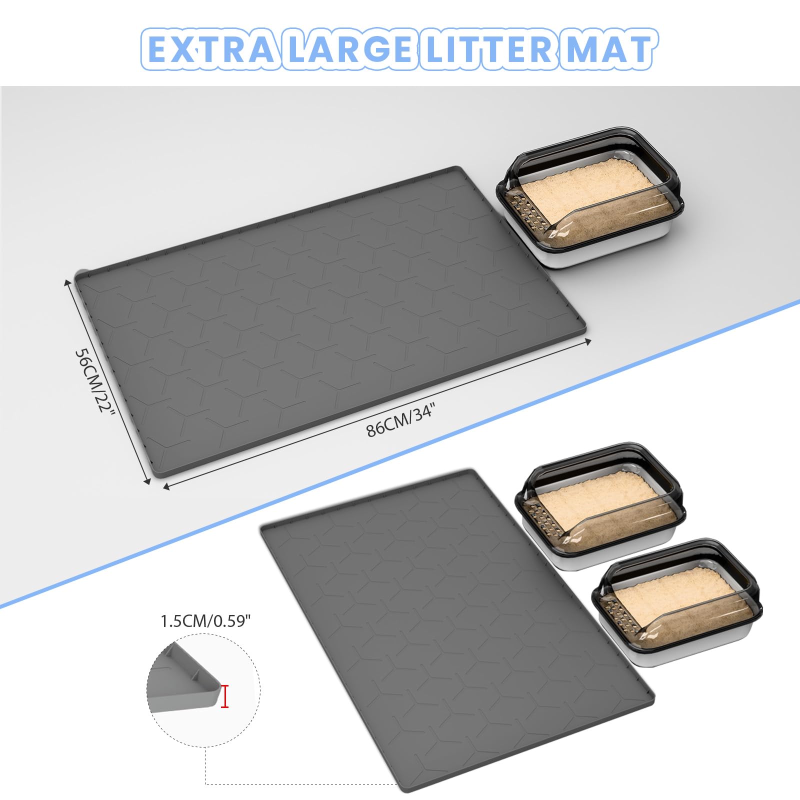 Bulkniu Large Silicone Cat Litter Mat: Easy To Clean Kitty Scratch Pad Soft And Waterproof Litter Box Trapping Mat (22''X34''-Da