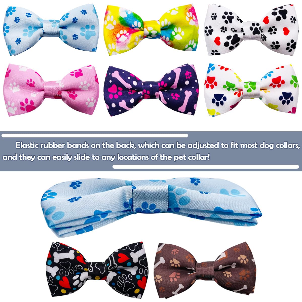 Pet Show 10Pcs Paw Pattern Large Dog Bow Ties For Medium Big Detachable Dogs Bowties With Elastic Bands Attach To Collar Pet Gro
