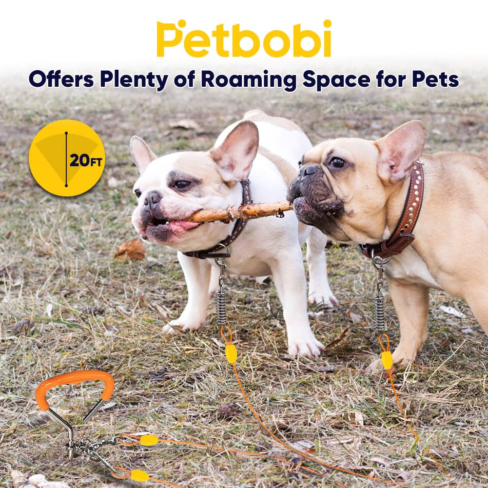 Petbobi Dog Tie-Out Cable And Stake - 20Ft Heavy Duty Cable With Spring, No Tangle, 16In Ground Stake, Ideal For Yard, Camping A