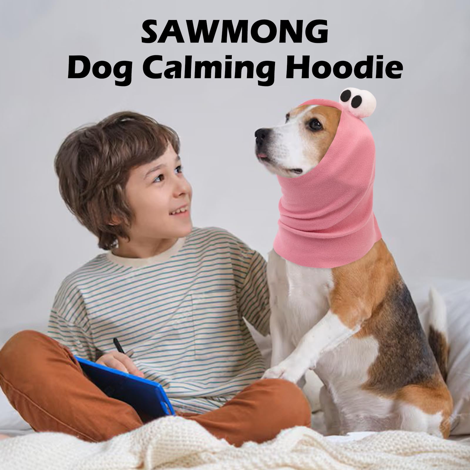 Sawmong Cute Dog Calming Hoodie Ear Head Covers For Noise Fireworks,No Shake Ear Wraps For Anxiety Relief,Dog Ear Muffs Hematoma