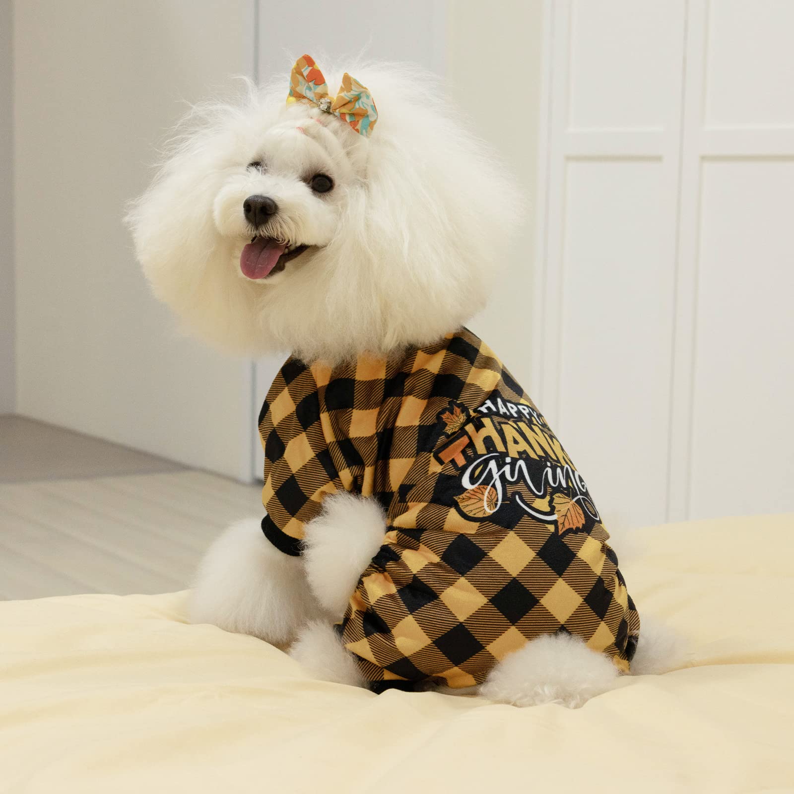 Cutebone Thanksgiving Dog Pajamas Costumes Pet Clothes Cat Apparel Shirt Winter Holiday Cute Pjs Outfits For Doggie Onesies P261Xs