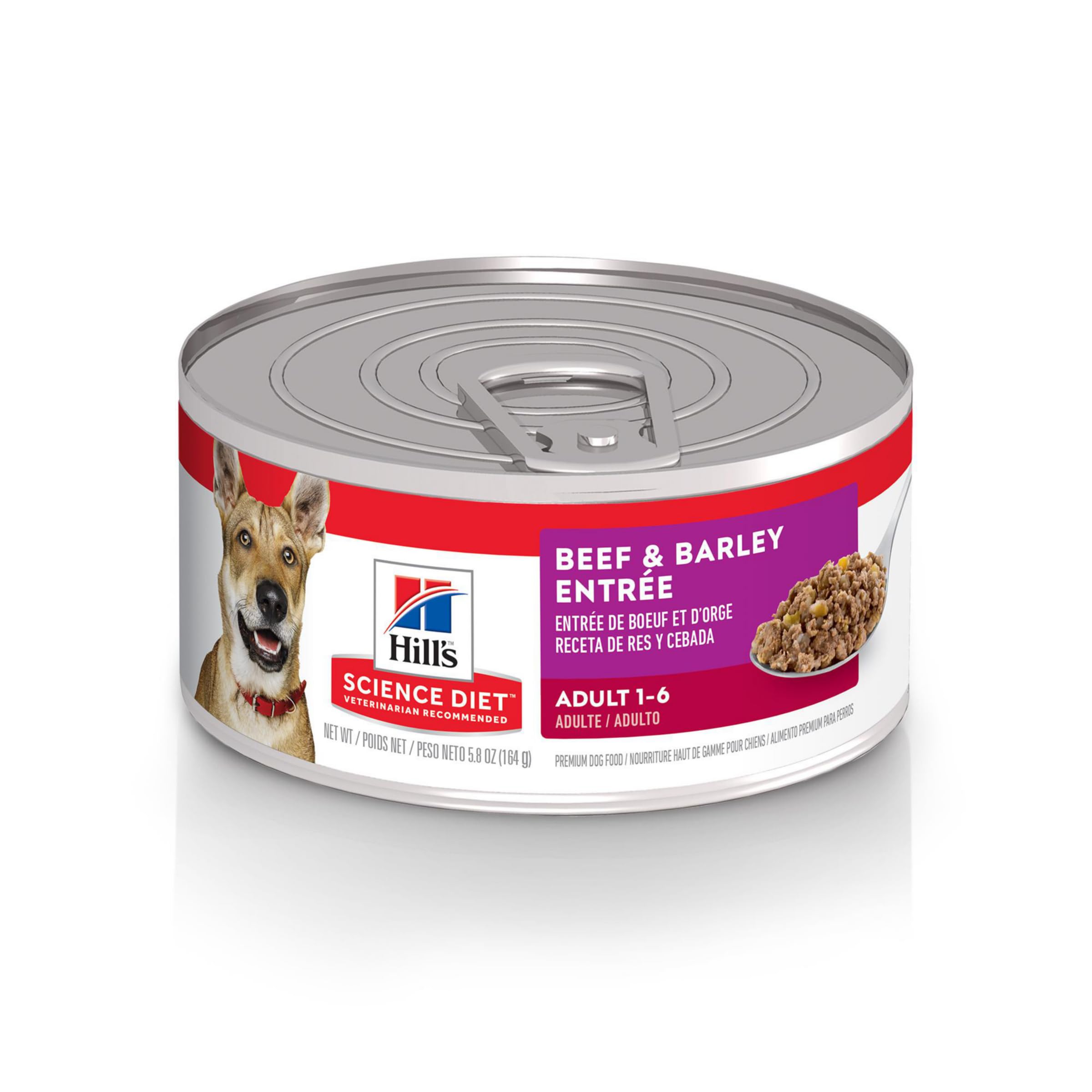 Hills Science Diet Adult 1-6, Adult 1-6 Premium Nutrition, Wet Dog Food, Beef & Barley Loaf, 5.8 oz Can, Case of 24