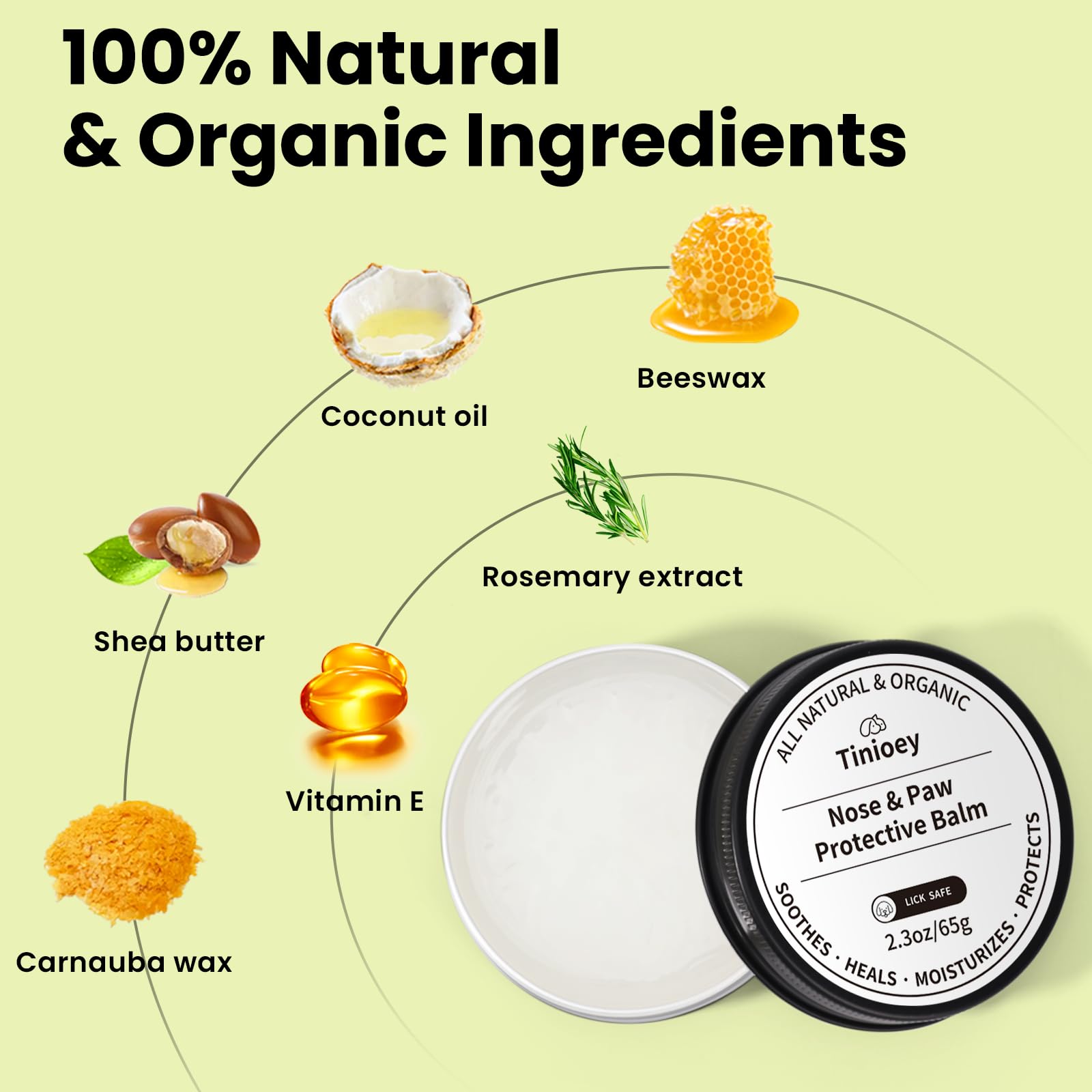 Tinioey Dog Paw Balm Dogs Lick Safe (2.3Oz) | 100% Natural & Organic Cat Dog Paw Pad Balm | Dog Nose Balm For Dry Nose | Paw Moi