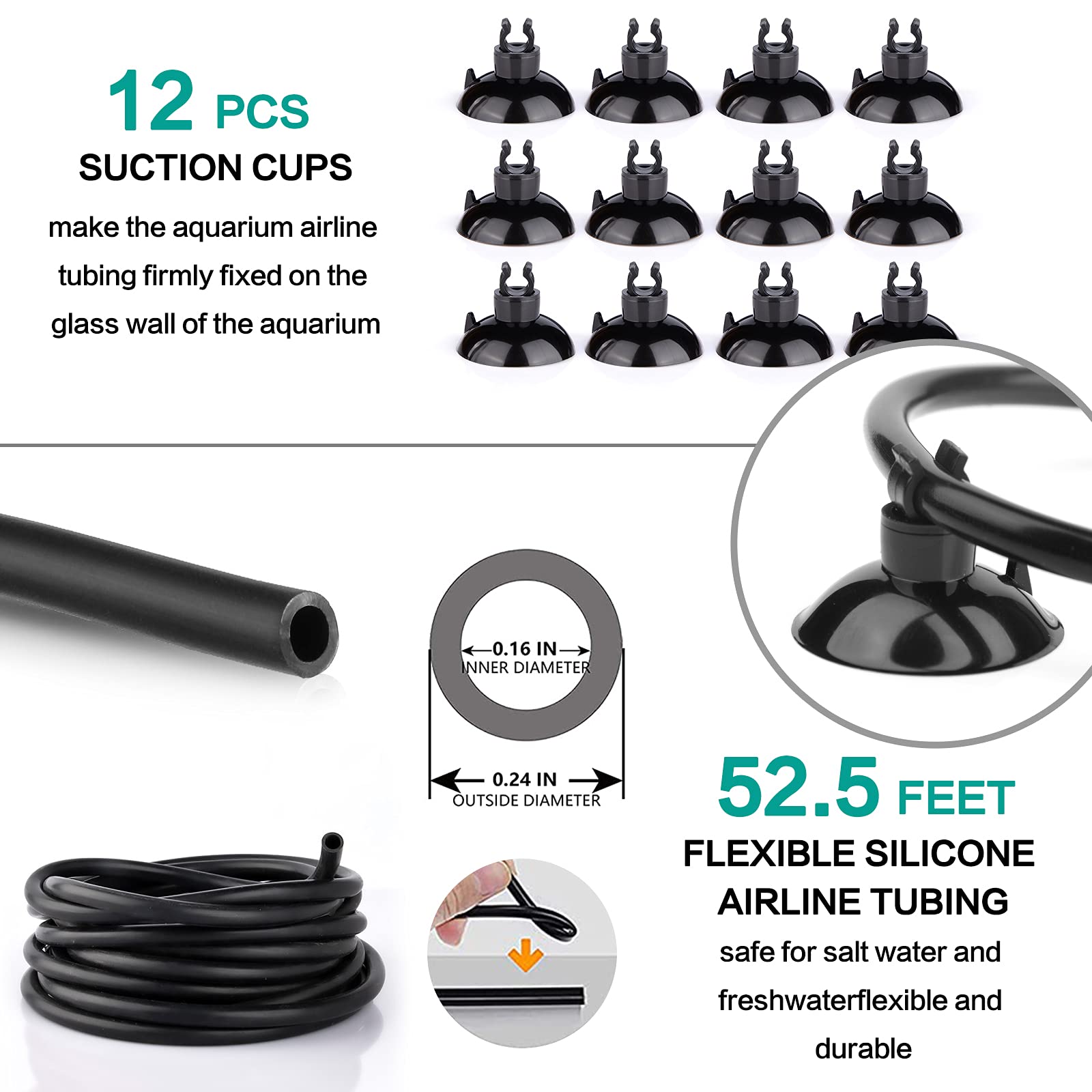 101 Pcs 4 Inch Air Stone Disc Bubble Diffuser With Sucker, 52 Ft Silicone Airline Tubing With Air Pump Accessories, 4 Control Va