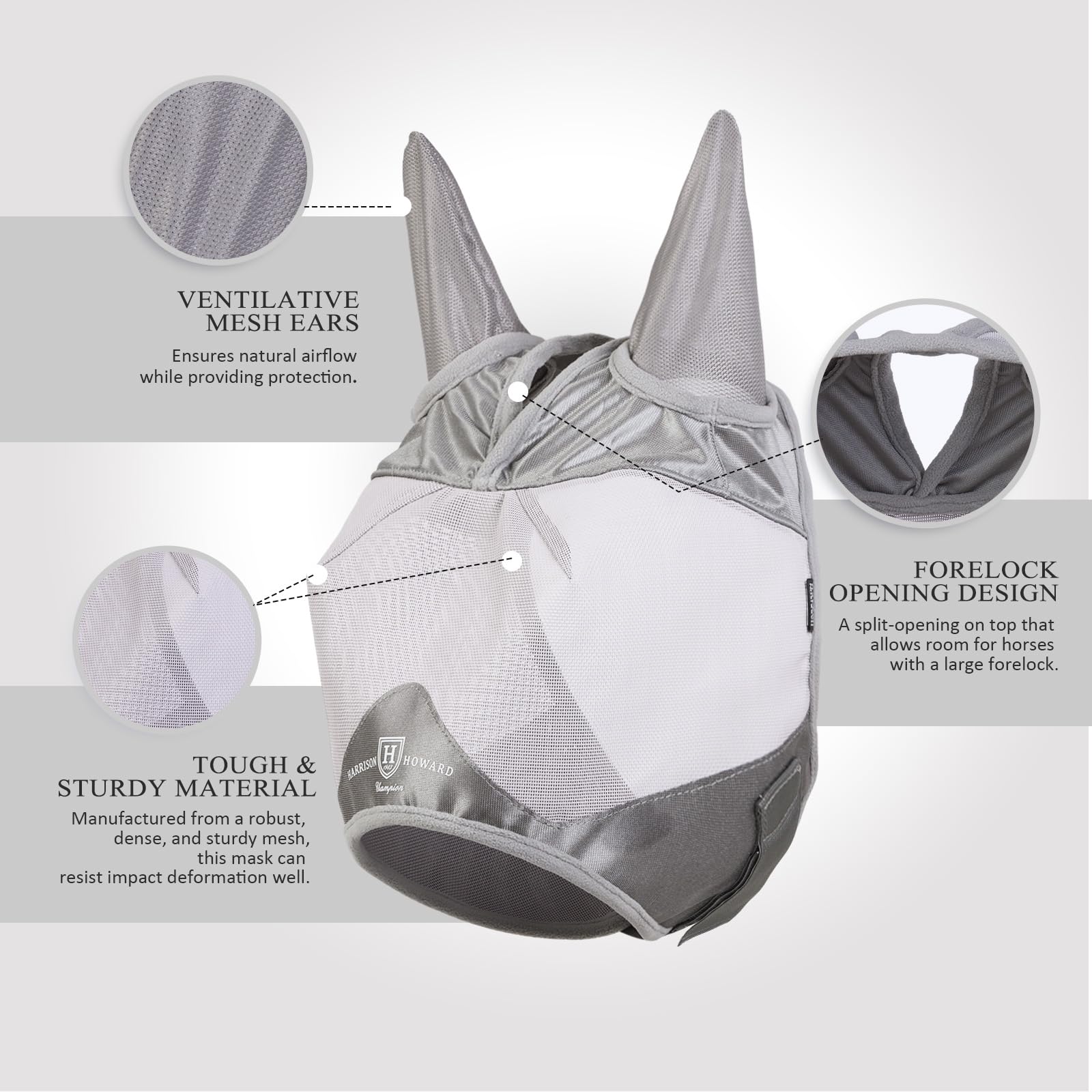 Harrison Howard Half Face Horse Fly Mask UV Protection and Breathable for Equine Use Comfortable Grey M