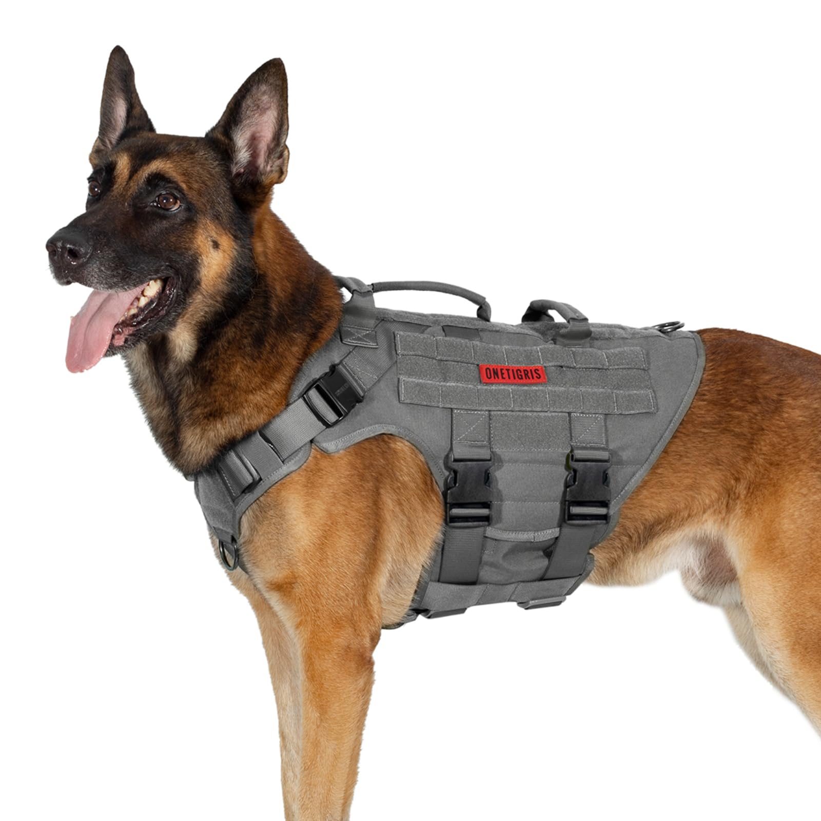 OneTigris Large Tactical Dog Harness, No Pulling Adjustable Dog Vest Harness, Heavy Duty Dog Harness with Handle, Large Hook and