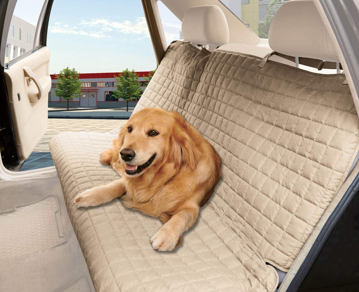 Celinen Quilted %100 Waterproof Premium Quality Bench Car Seat Protector Cover (Entire Rear Seat) For Pets - Ties To Stop Slipping Off The Bench , Beige