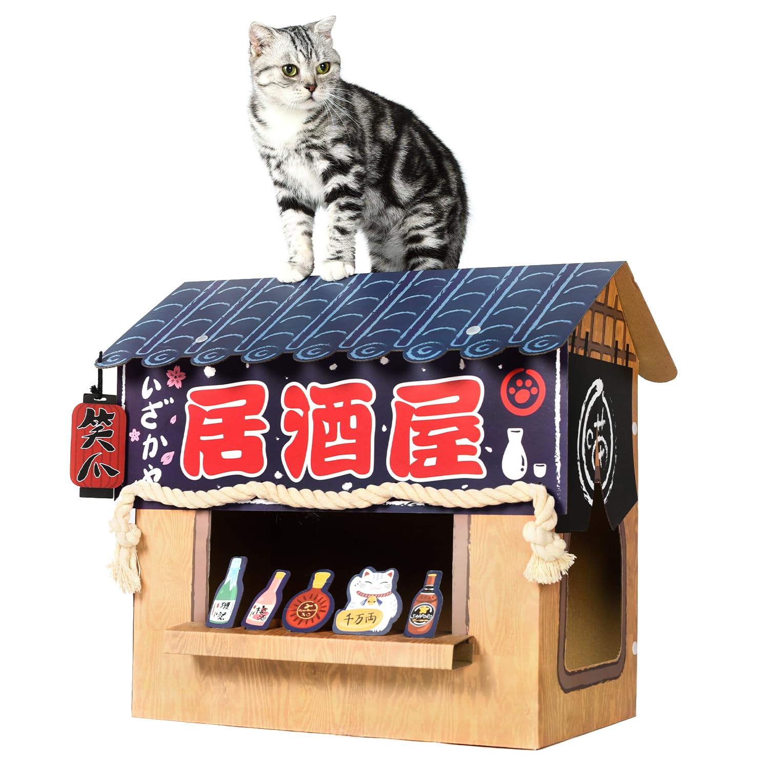 SMILE PAWS Cat Beds for Indoor Cats, Cardboard Cat House with Scratchers, Izakaya Bar, Large Sturdy Cat Furniture Condo Cave Ten