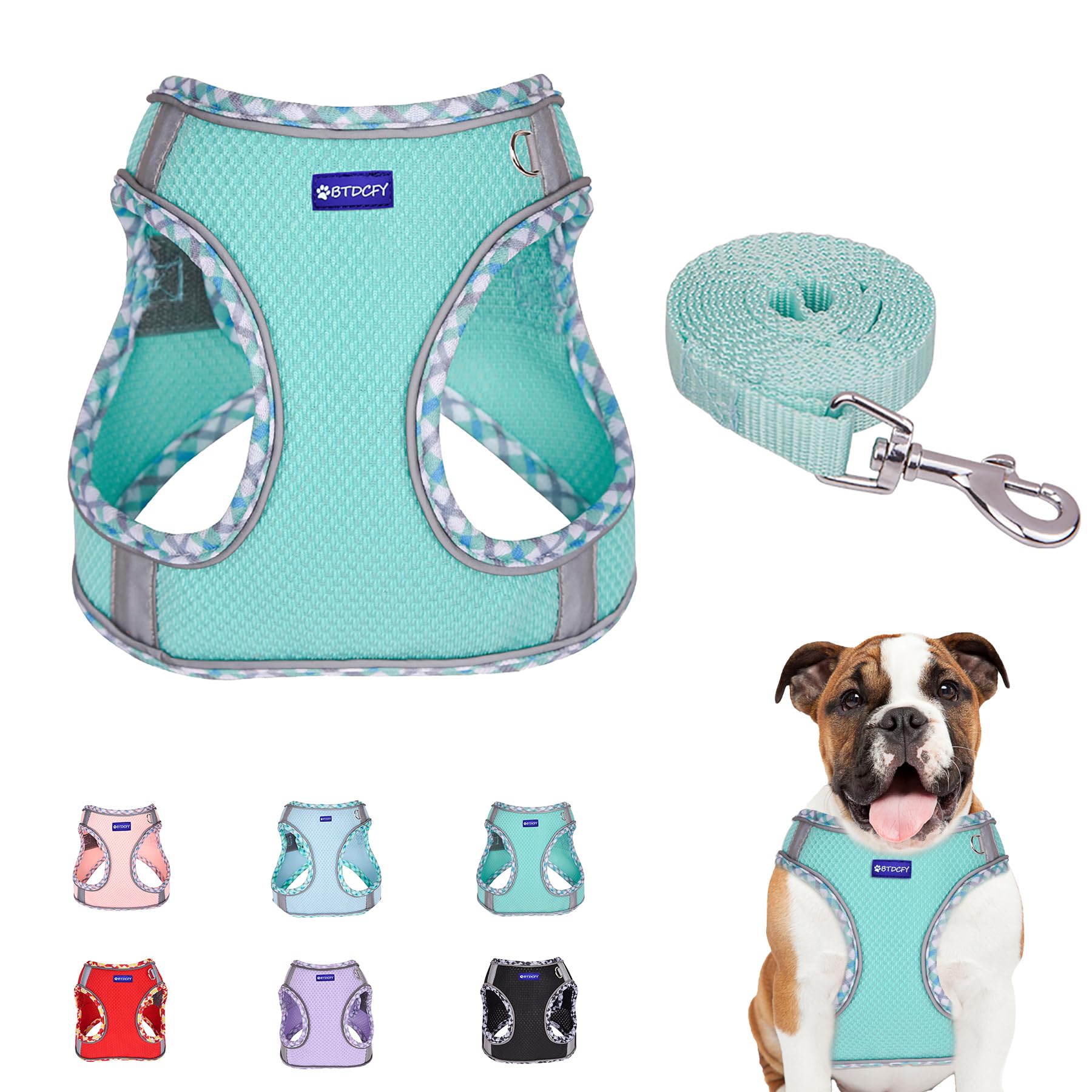 Btdcfy Step In Mesh Dog Harness And Leash Set - Breathable Air Mesh Reflective Escape Proof Vest - No Choke, Lightweight - Green